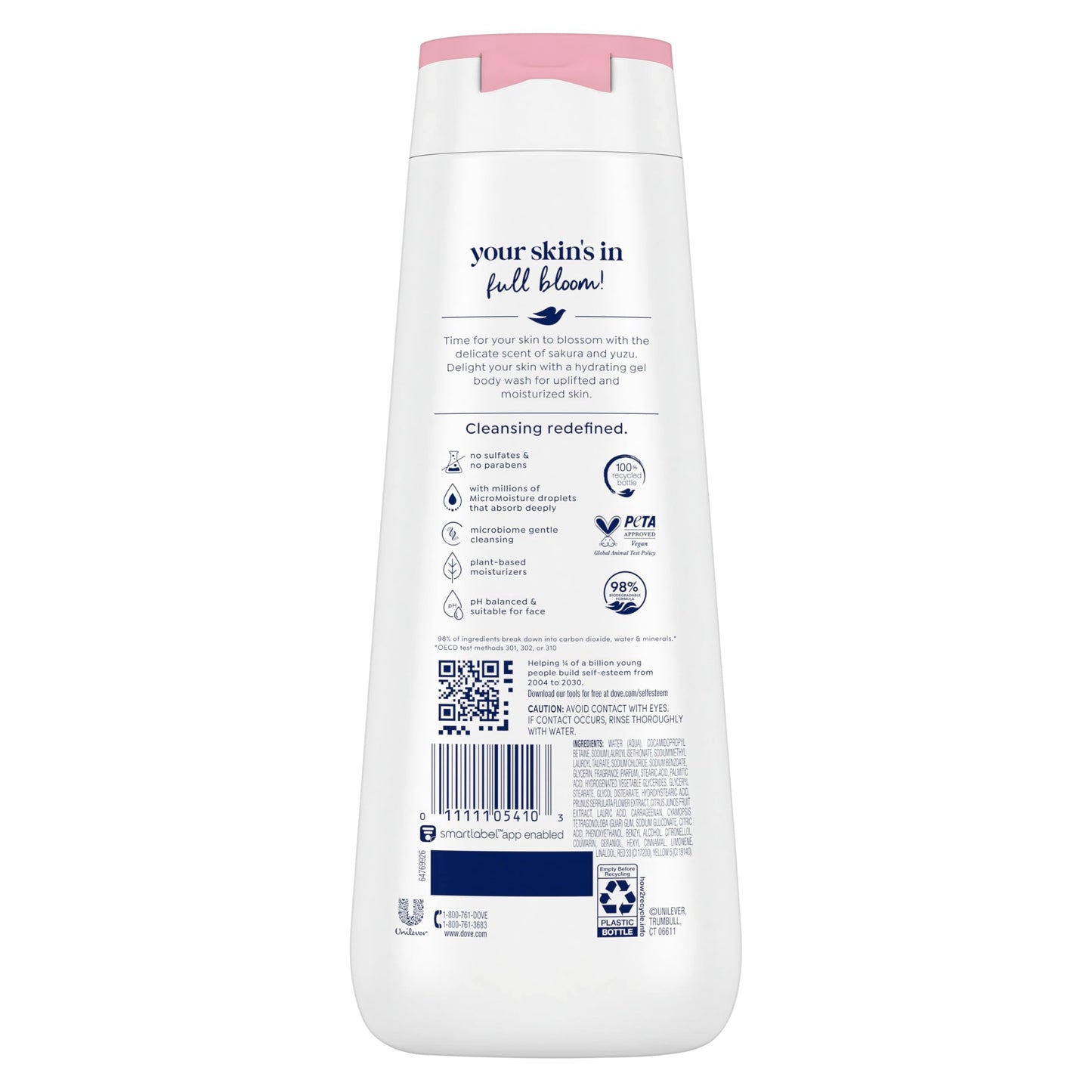Dove Uplifting Sakura Blossom & Yuzu Body Wash — 4 Count, Sulfate & Paraben Free, 24HR Hydration
