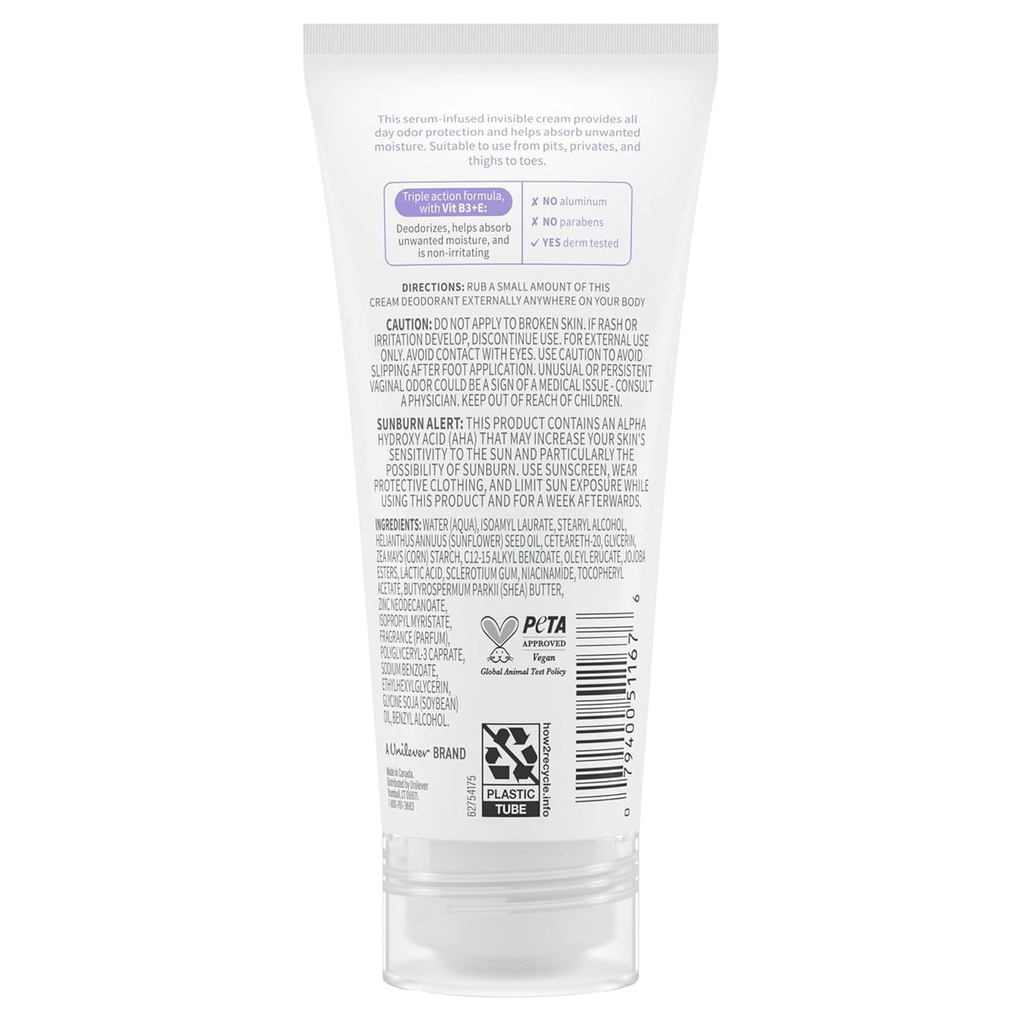 Dove Whole Body Deo Aluminum Free Invisible Cream Deodorant – Coconut & Vanilla, 72h Odor Control, Pack of 2 (2.5 oz each)