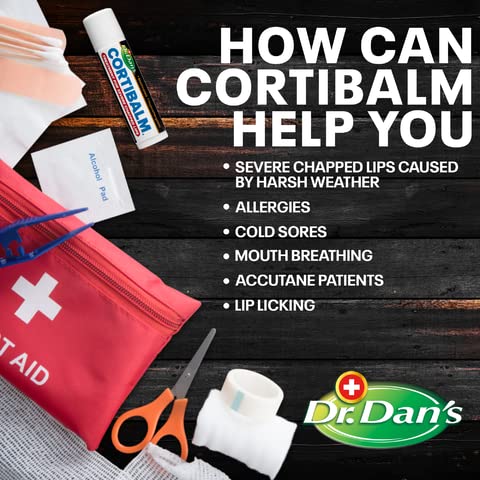 Dr. Dan's Cortibalm 4 Pack – Lip Balm for Severe Chapped Lips (1% Hydrocortisone), Gentle & Hypoallergenic