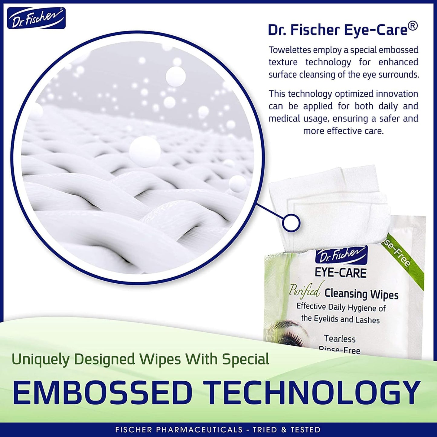 Dr. Fischer Eyelid Wipes – Purified, Hypoallergenic Pre-Moistened Eye Wipes (Pack of 2)