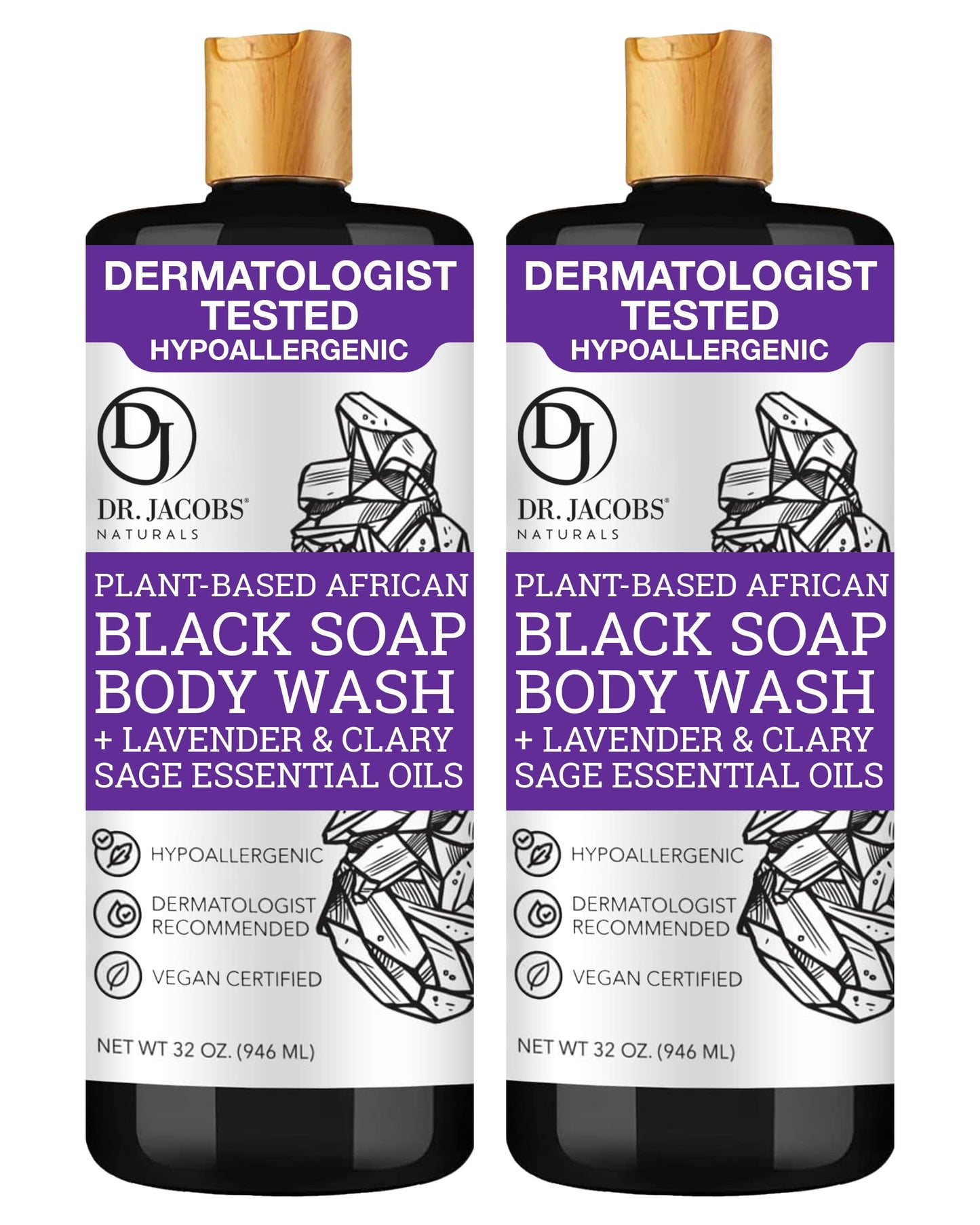 DR.JACOBS NATURALS African Black Soap – Lavender & Sage All-In-One Face, Body, Shampoo & Shaving Soap (32oz x2)