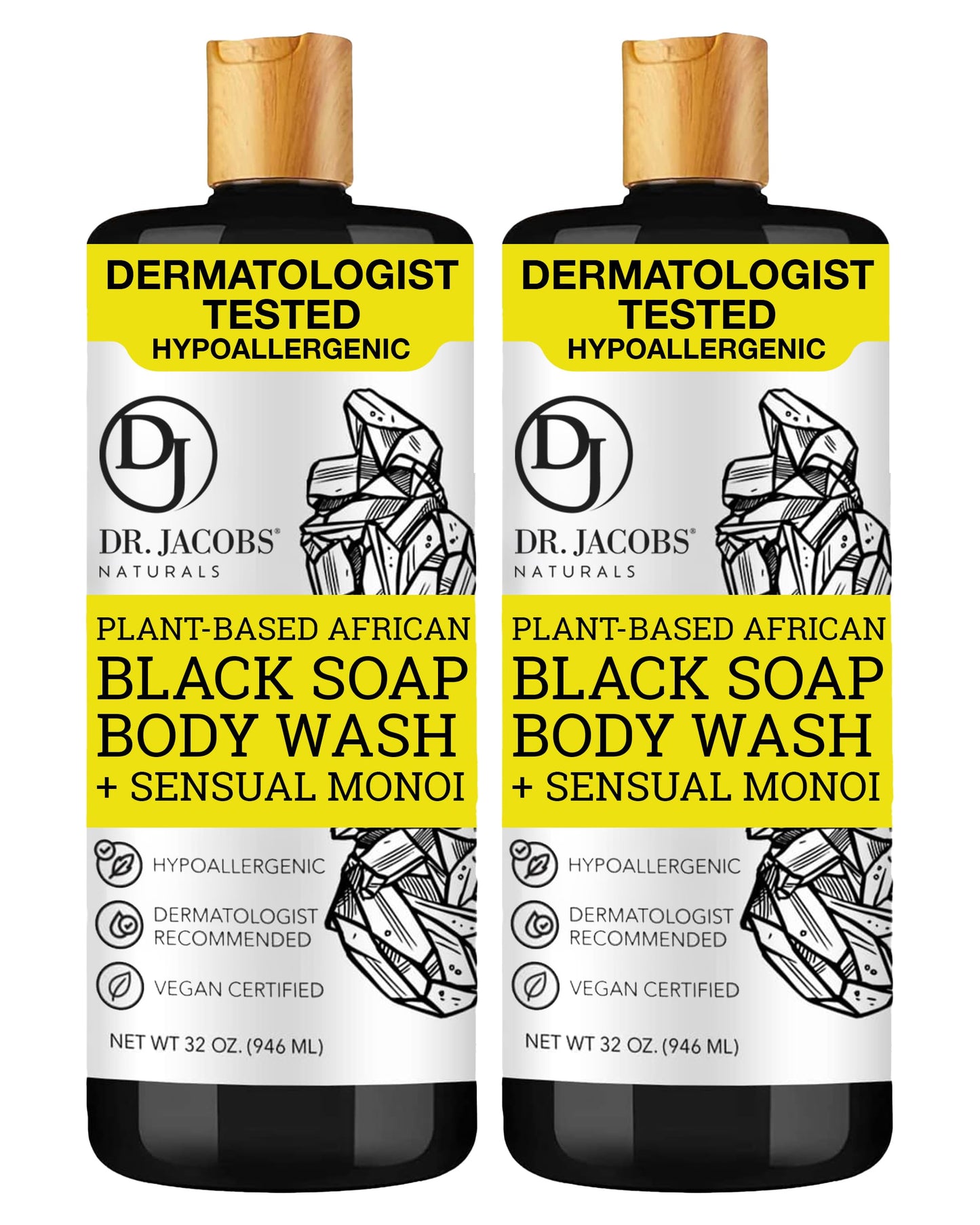 Dr Jacobs Naturals African Black Liquid Soap with Monoi Scent – All-In-One Wash (32oz 2pk)