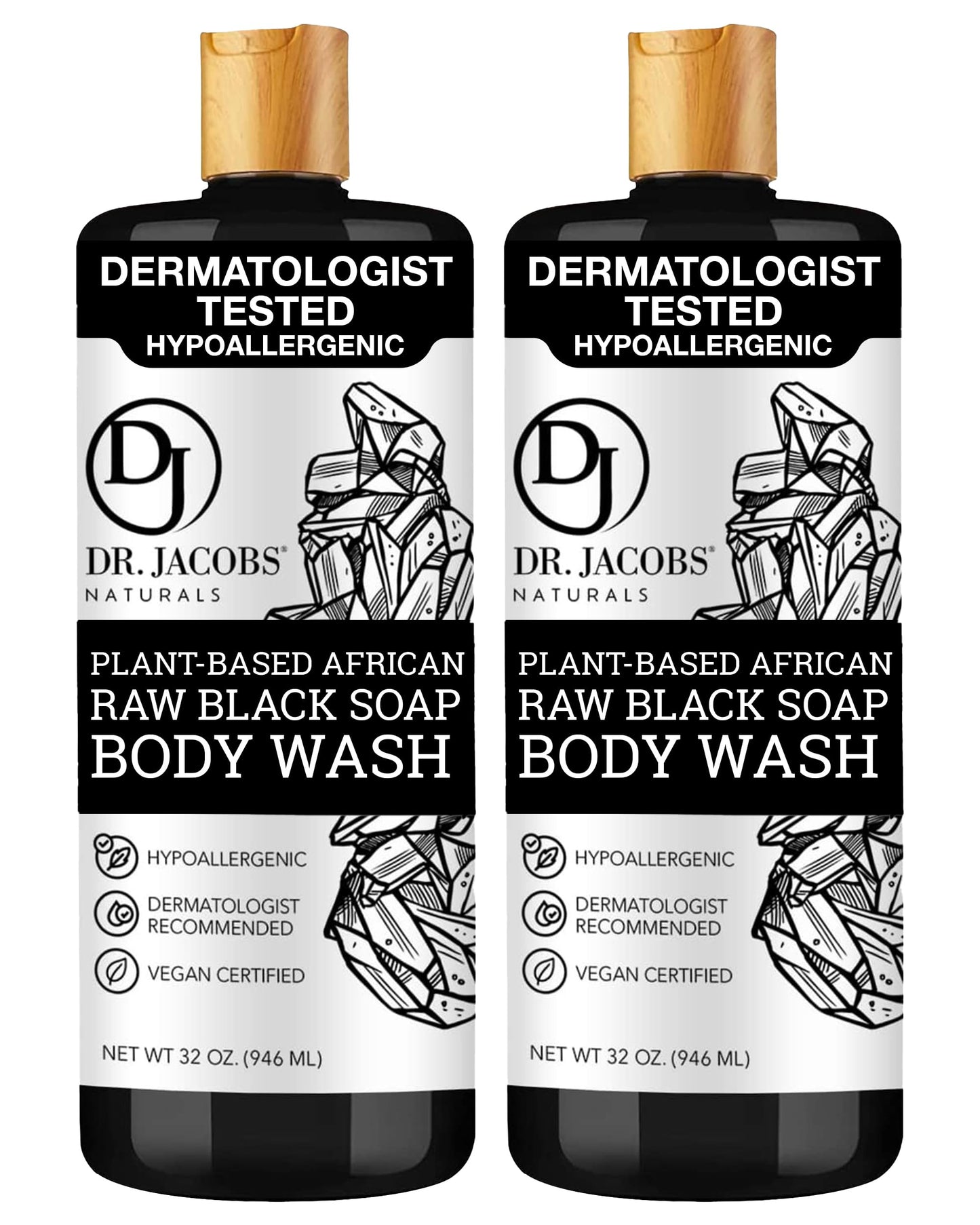 Dr Jacobs Naturals Authentic African Raw Black Soap 2PK – All-In-One Cleanser for Face, Body, Hair & Shaving | Shea Butter Moisturizing Formula