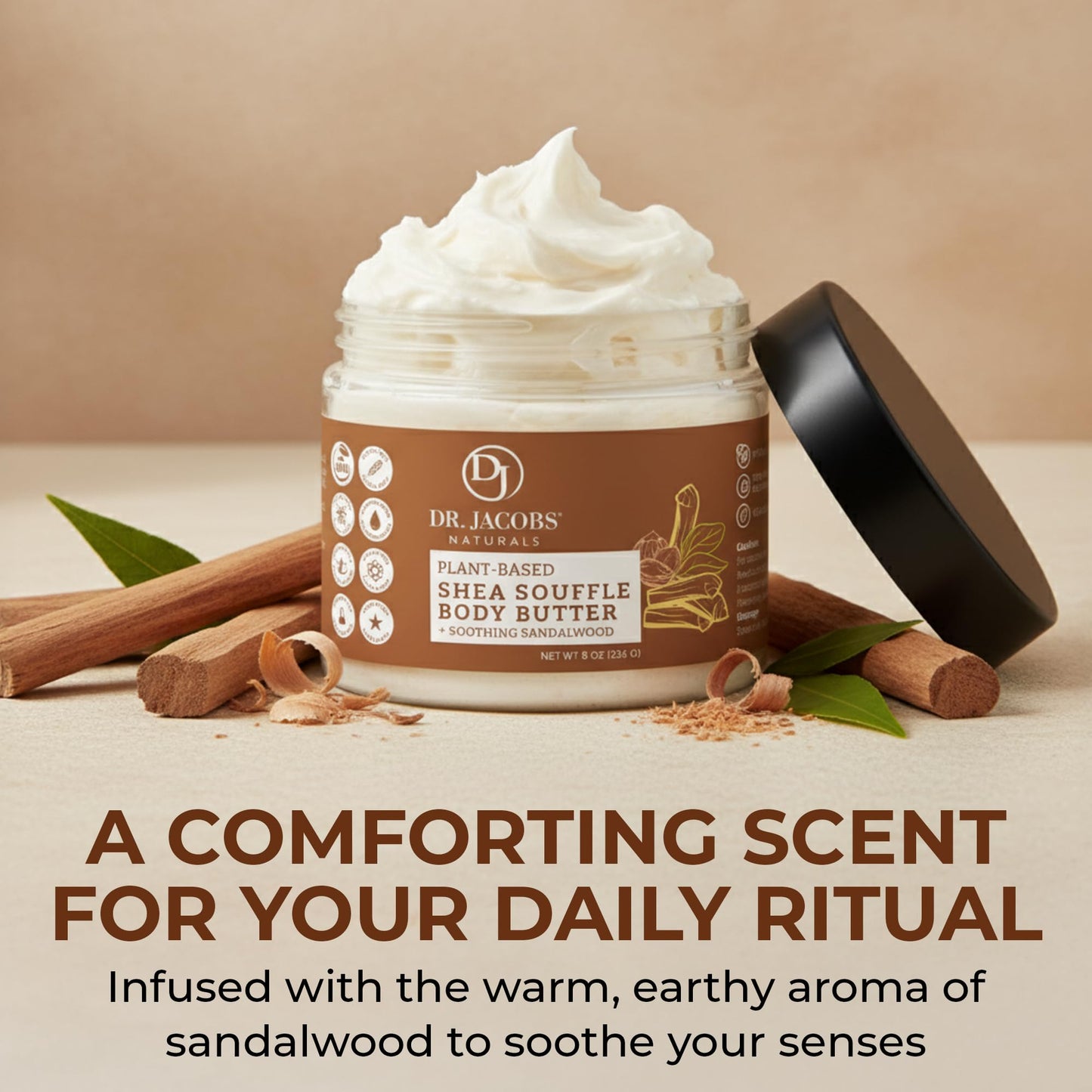 Dr. Jacobs Naturals Shea Soufflé Body Butter – Lightweight, Non-Greasy Moisturizer with Sandalwood