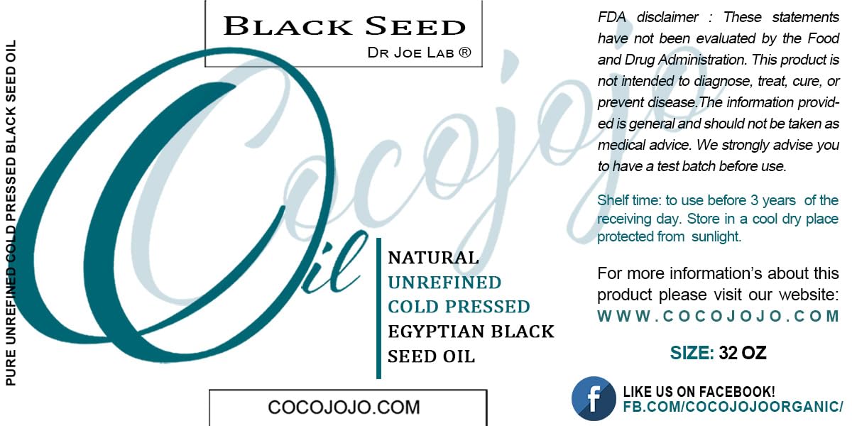 Dr Joe Lab Egyptian Black Seed Oil - Bulk 32 oz - Cold Pressed, Unrefined, Extra Virgin, Vegan, Non-GMO - Hair & Skin