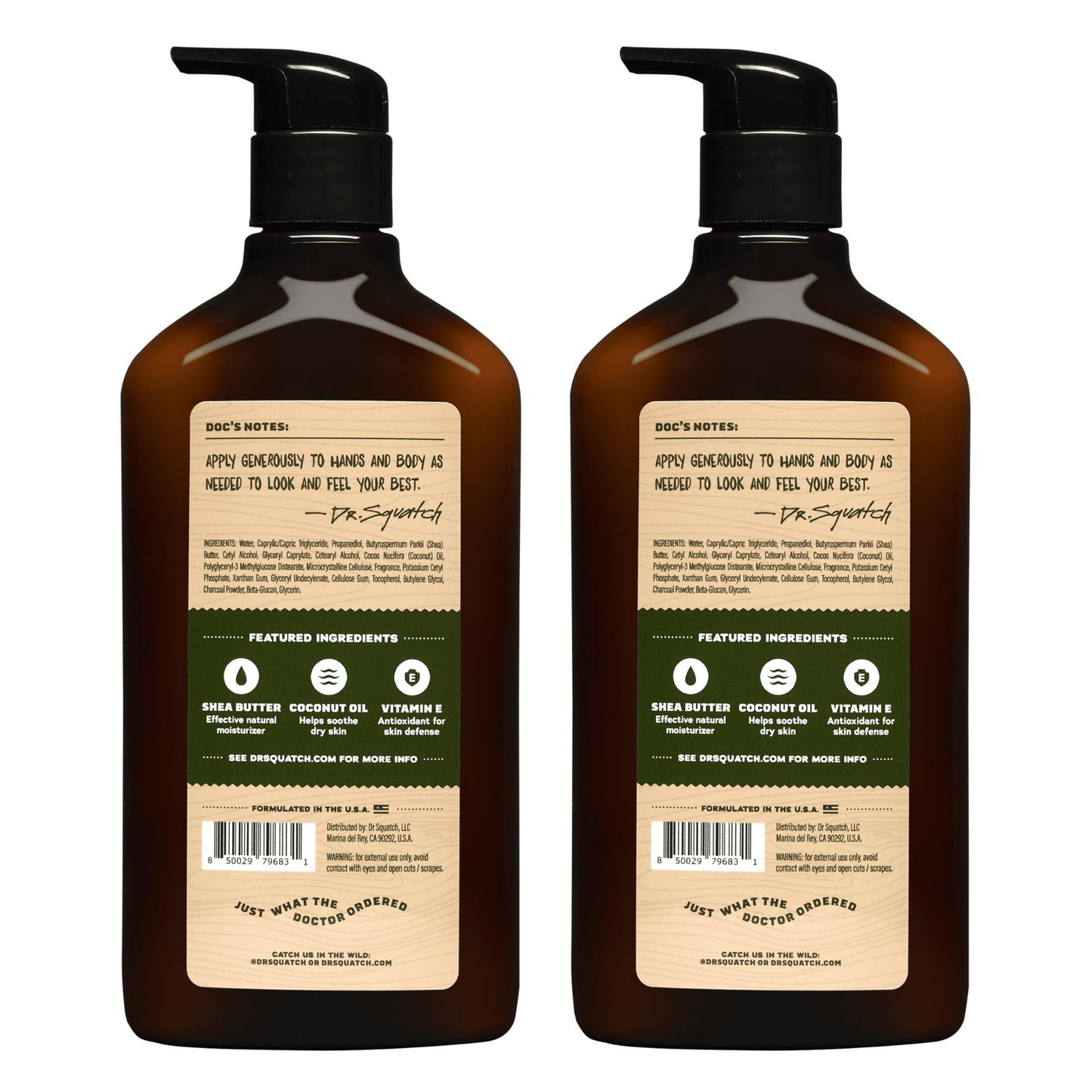 Dr. Squatch Pine Tar Hand & Body Lotion for Men – 24-Hour Moisturization (2-Pack)
