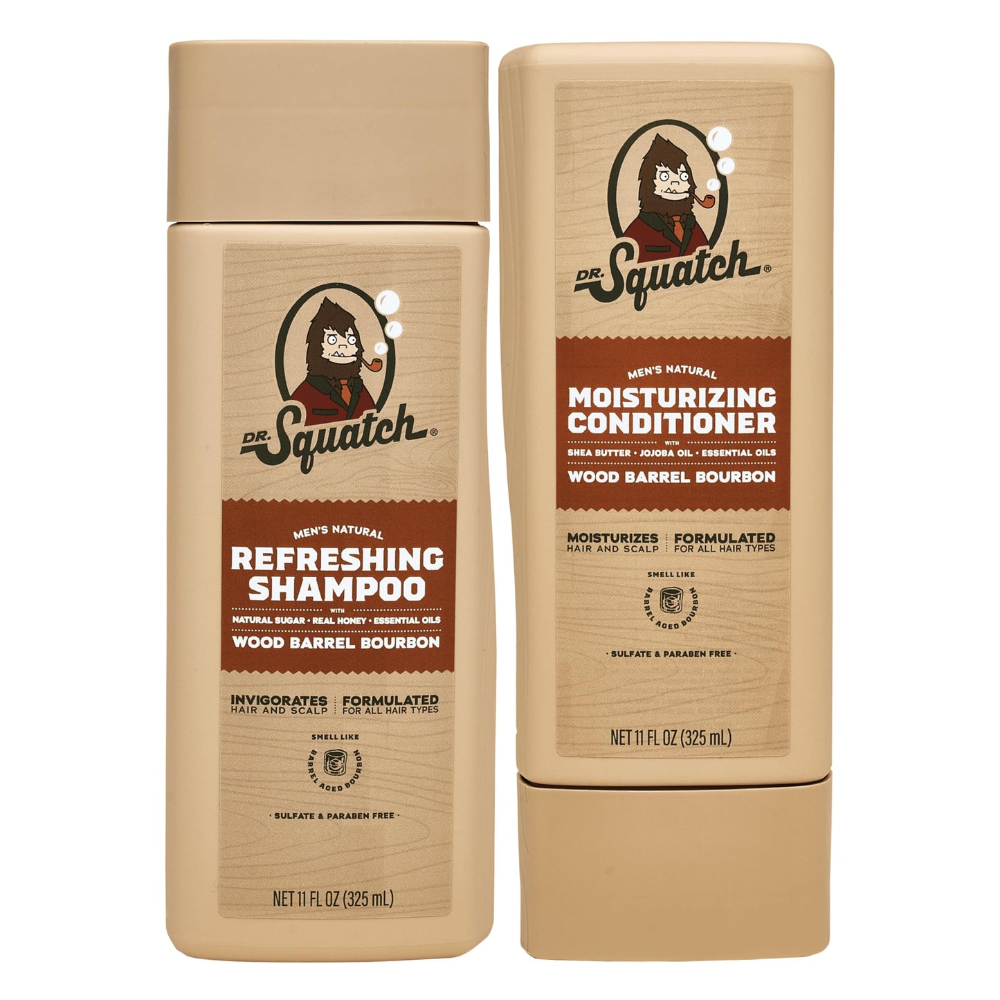 Dr. Squatch Wood Barrel Bourbon Shampoo & Conditioner Set – Natural Men's Hair Care