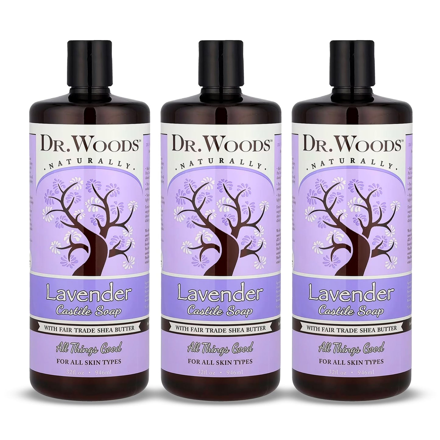 Dr. Woods Lavender Castile Soap – 32 oz x3 with Lavender Oil & Organic Shea Butter