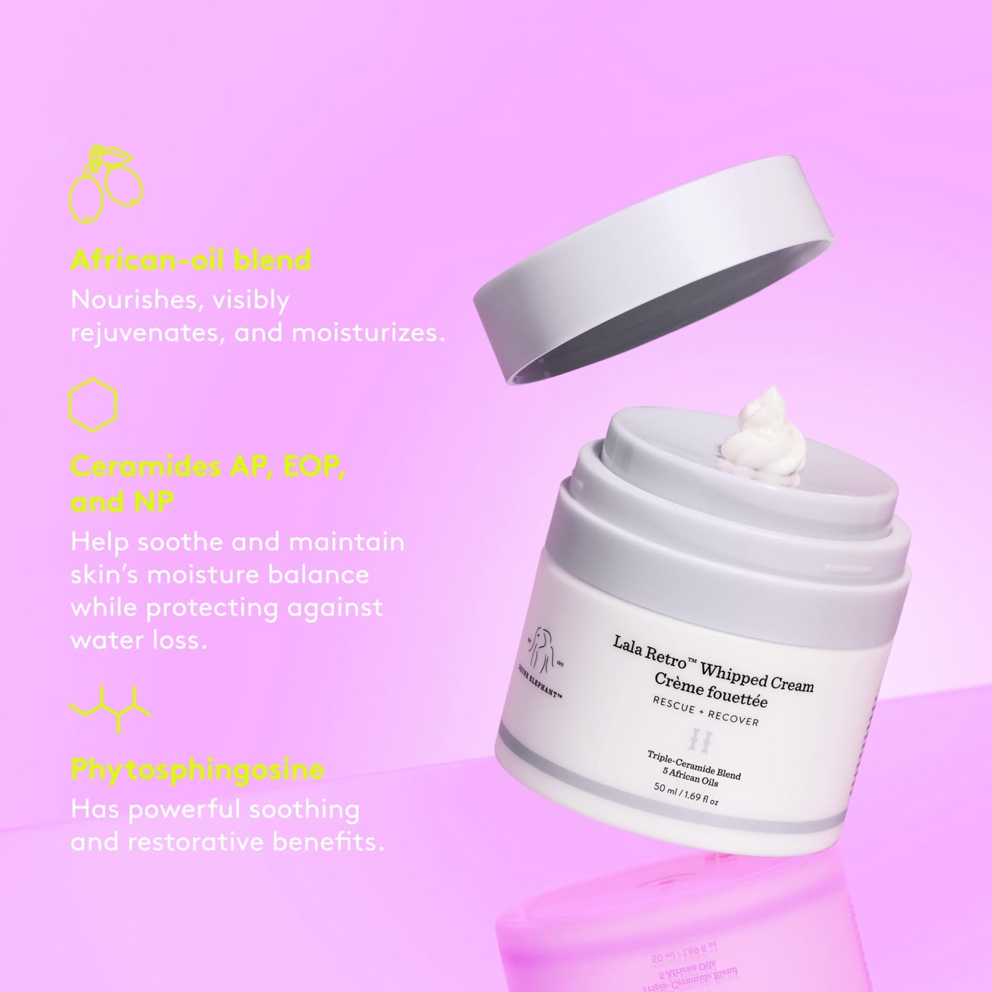 Drunk Elephant Lala Retro Whipped Cream – Ceramide Moisturizer, Clean Clinical Skincare, 15 ml