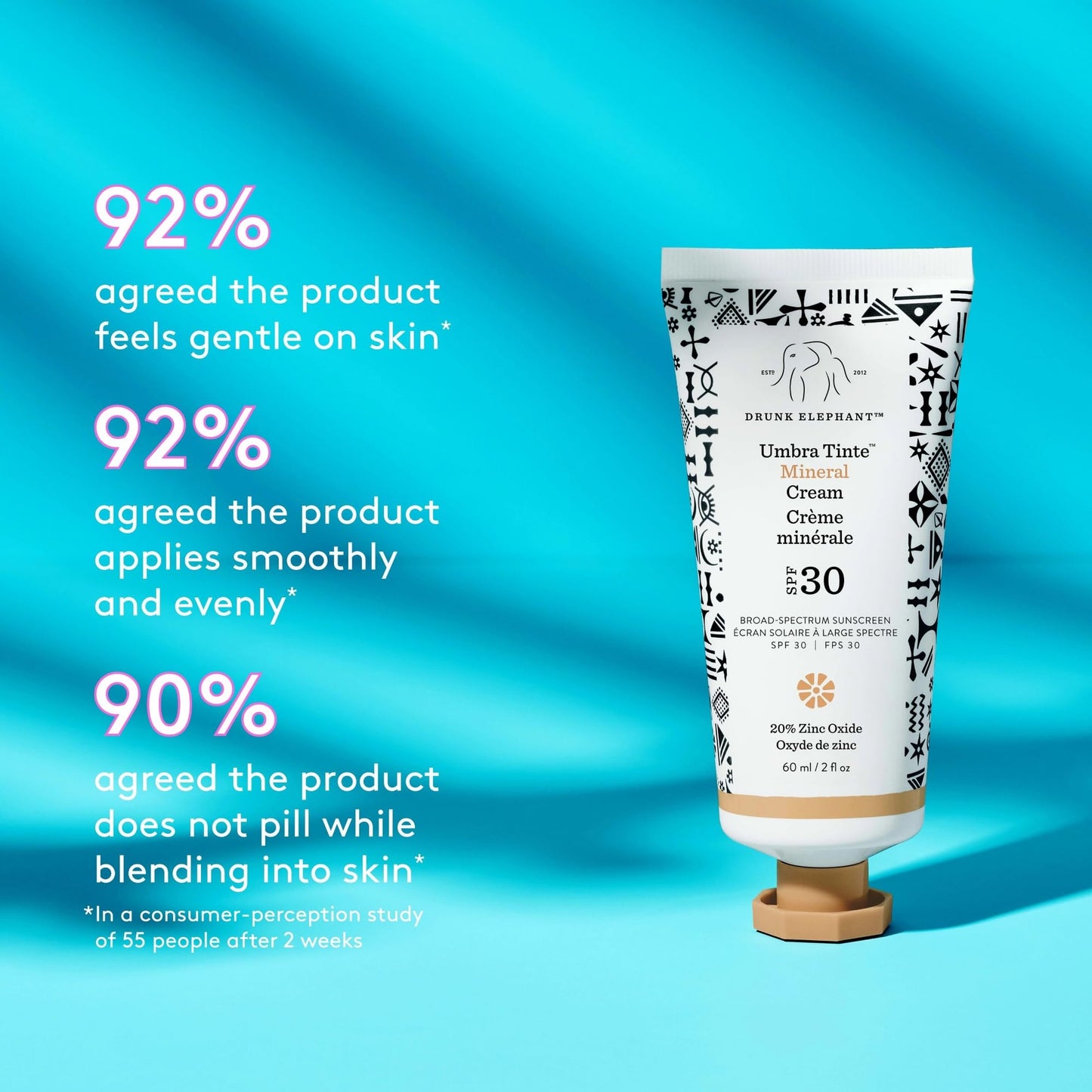 Drunk Elephant Umbra Tinte Mineral Cream SPF 30 – 60 ml / 2 oz – Fragrance-Free Mineral Sunscreen