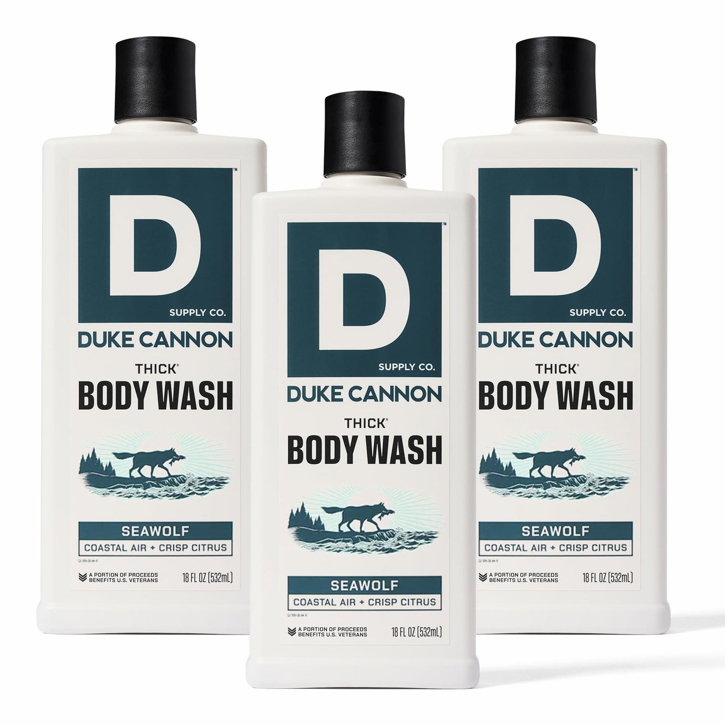 Duke Cannon Supply Co. Thick High Viscosity Body Wash – Seawolf 3 Pack (18 oz) | 3x Thicker, Plant-Based, Mineral-Enriched for Men