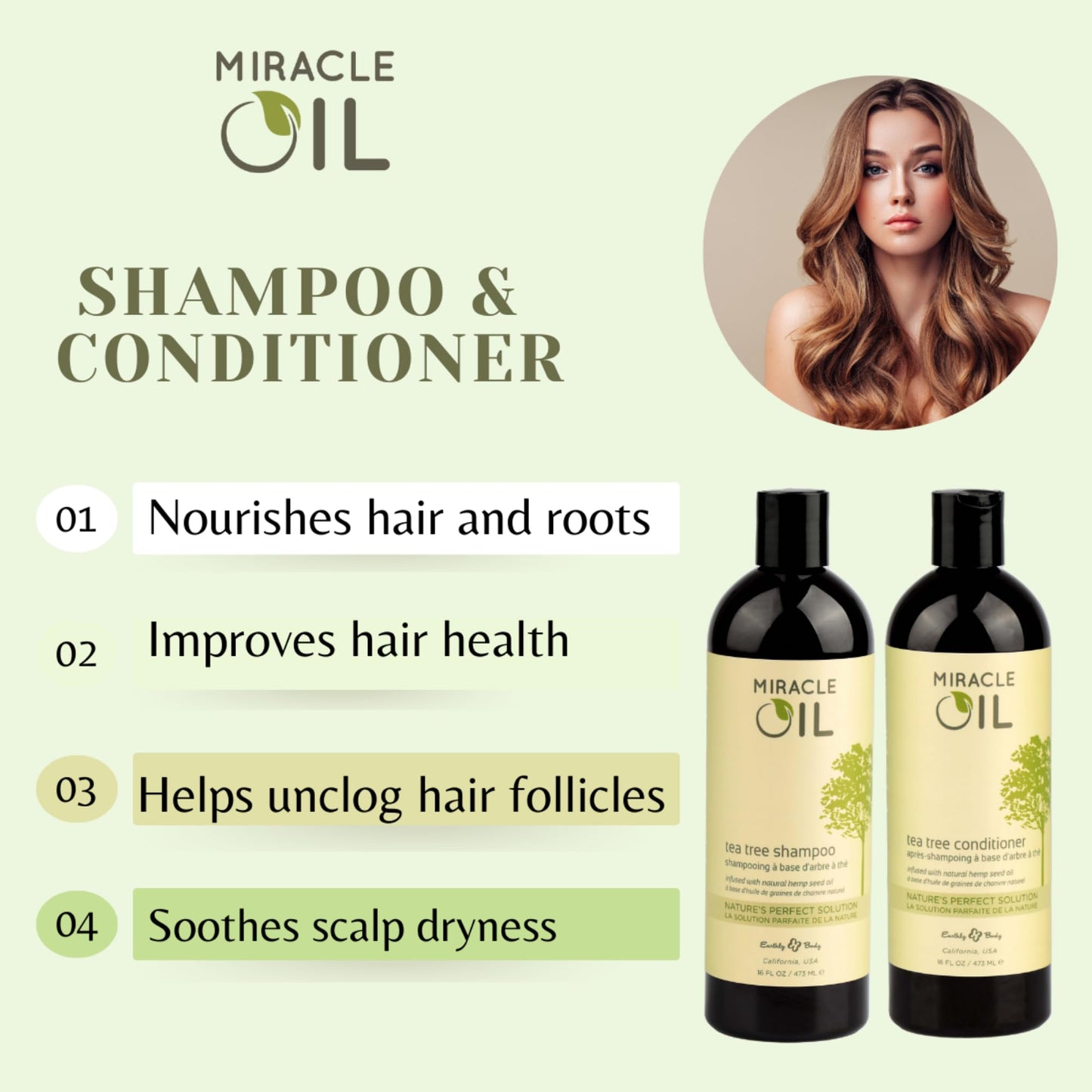 Earthly Body Miracle Oil Tea Tree Shampoo – 16 Fl Oz (Pack of 2)