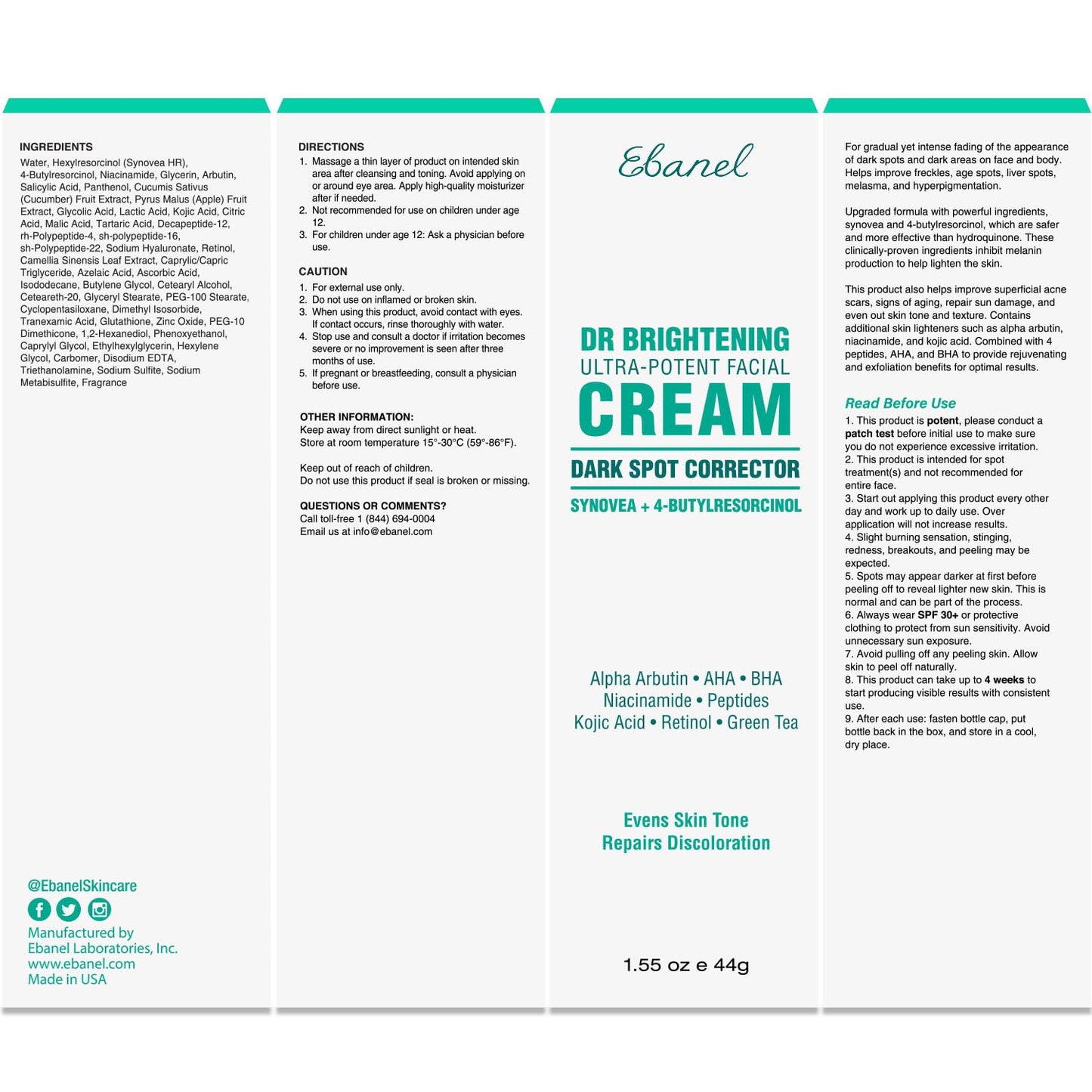 Ebanel Dark Spot Remover for Face & Body — Brightening Cream with Synovea HR