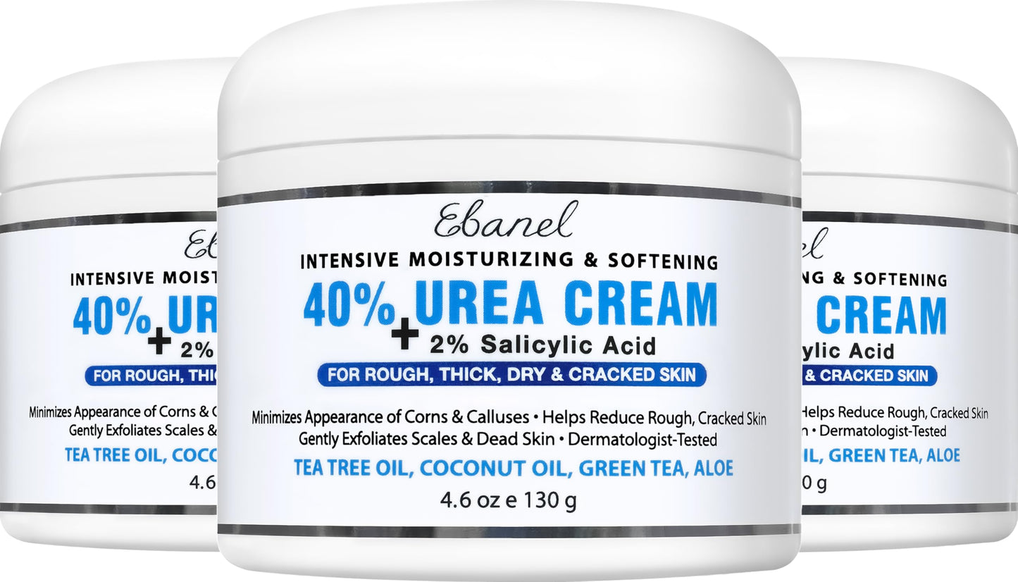 Ebanel Urea Cream 40% + 2% Salicylic Acid – Foot Cream for Dry, Cracked Skin (3-Pack)
