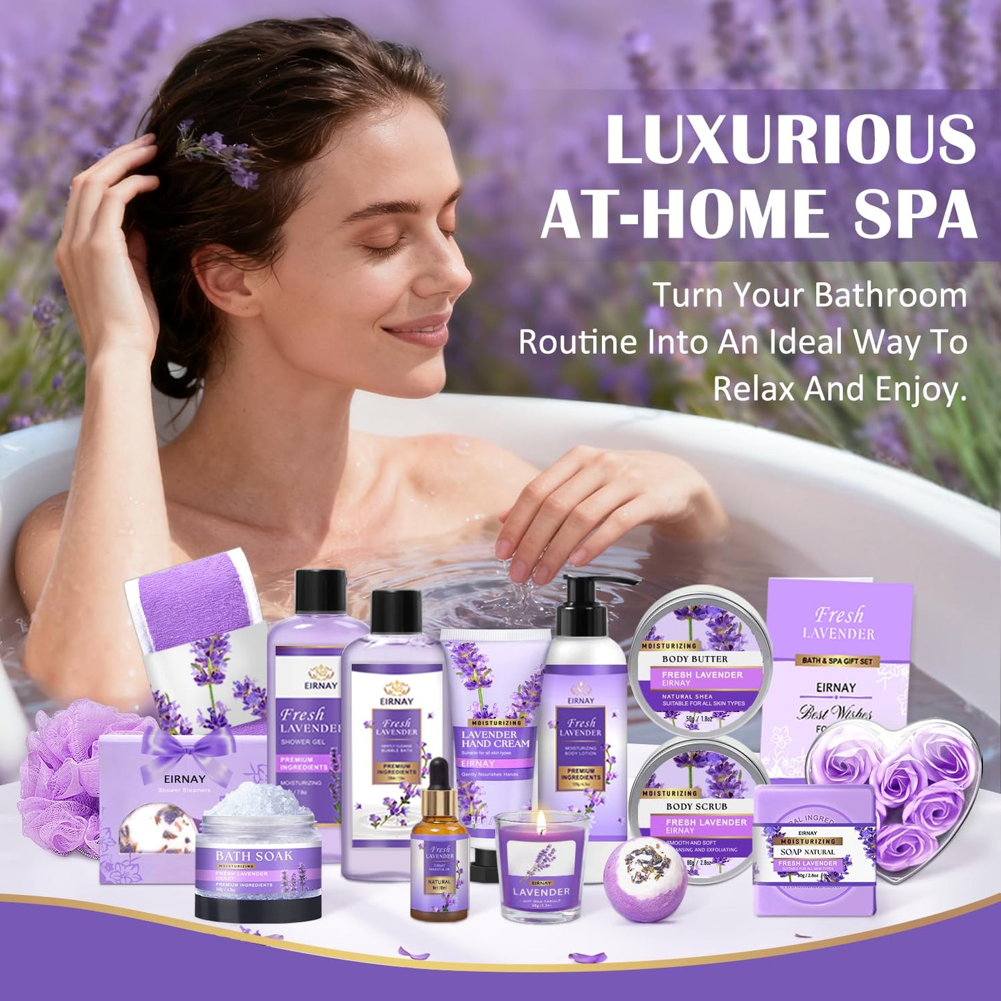 EIRNAY Lavender Spa Gift Set – 17-Piece At-Home Spa Kit for Women | Gift for Her