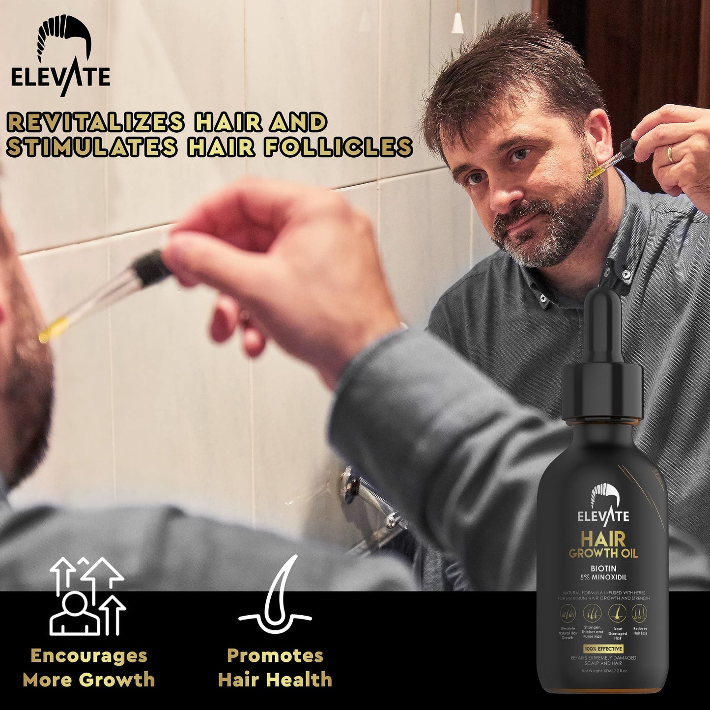 Elevate Hair Regrowth Treatment 5% Minoxidil with Biotin — Fuller, Thicker Hair (2oz)