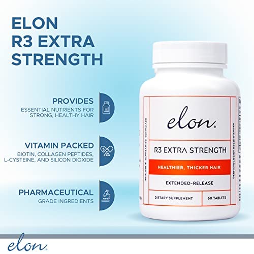 Elon R3 Hair Growth Supplement for Women – Biotin 5000 mcg, Collagen Peptides, Extended-Release (60 Tablets)