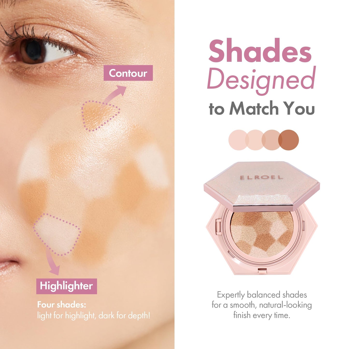 ELROEL Blending Cushion 4-in-1 Foundation with Italian Caviar, Collagen & Hyaluronic Acid – 12HR Hydration (#25 Medium Beige) 0.44 oz