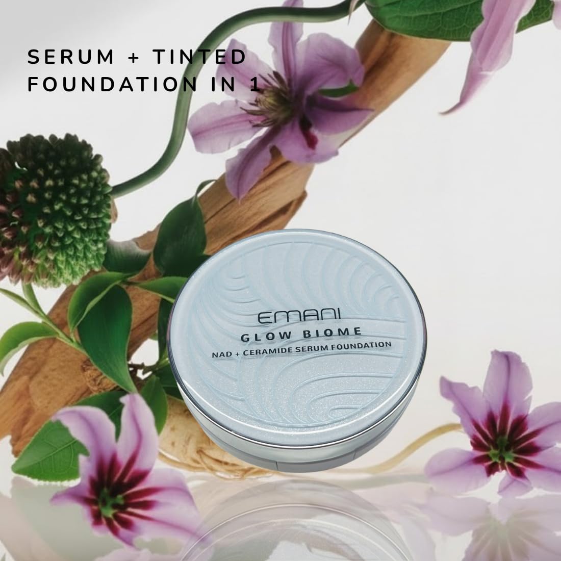 Emani Glow Biome NAD+ Serum Foundation — Skin-Like Coverage in a Refillable Compact