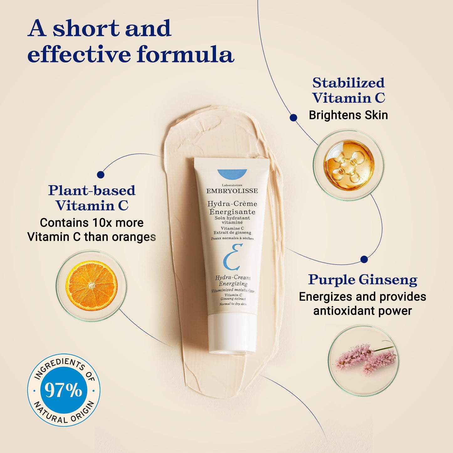 Embryolisse Vitamin C Energizing Face Moisturizer – Radiance, Hydration & Daily Glow, 1.35 fl oz