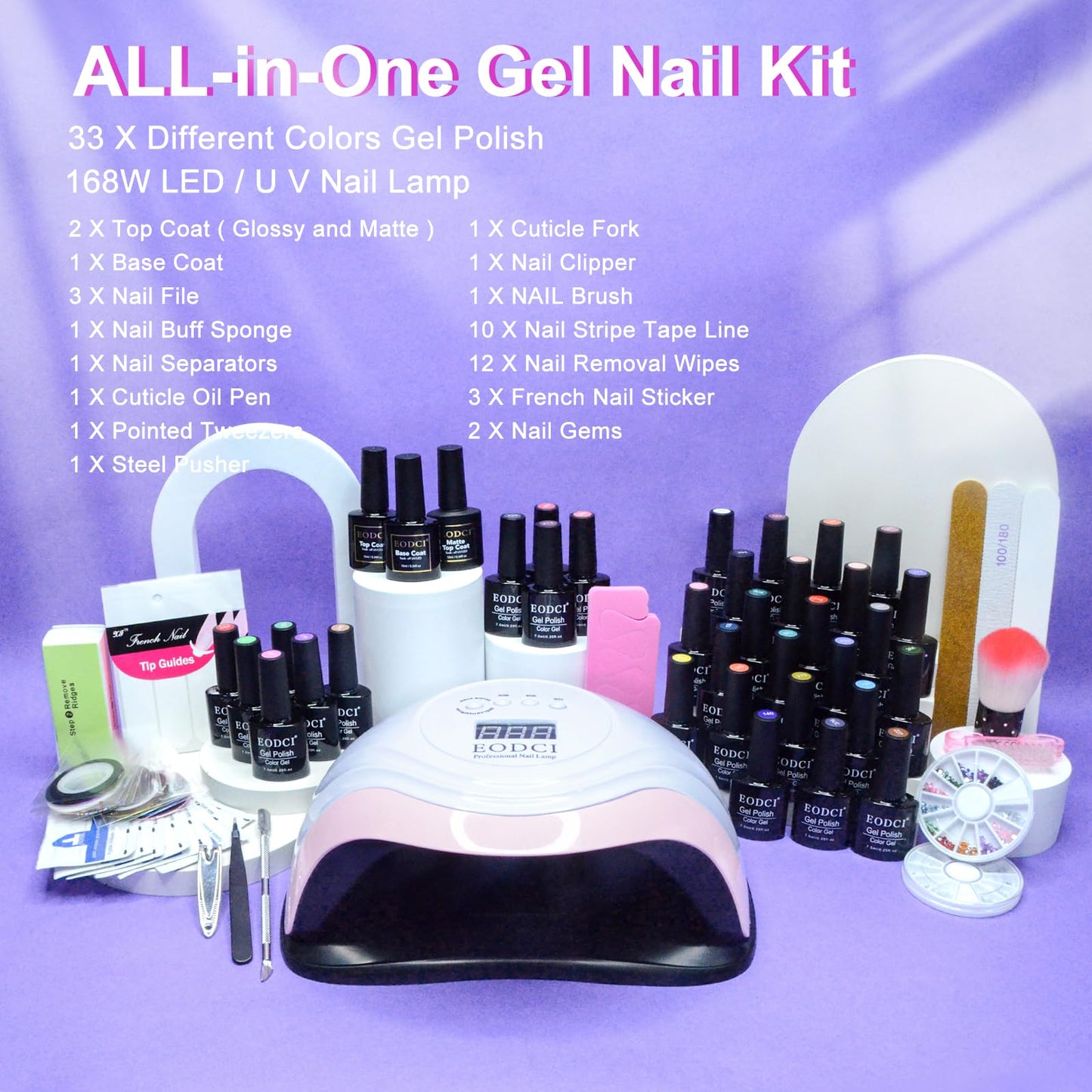 eodci 33 Colors Gel Nail Polish Kit with 168W Lamp – All-in-One Home Salon