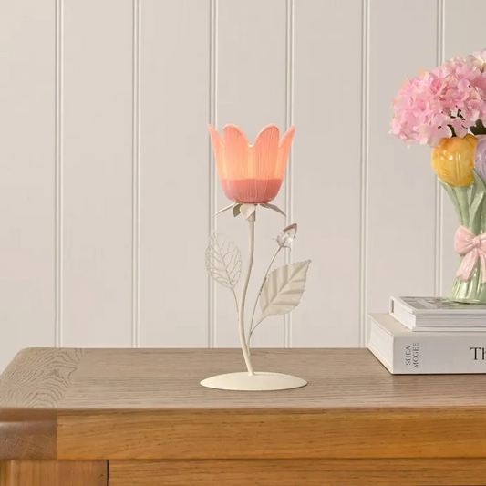 Hestia Pink & Cream Floral Single Candle Holder