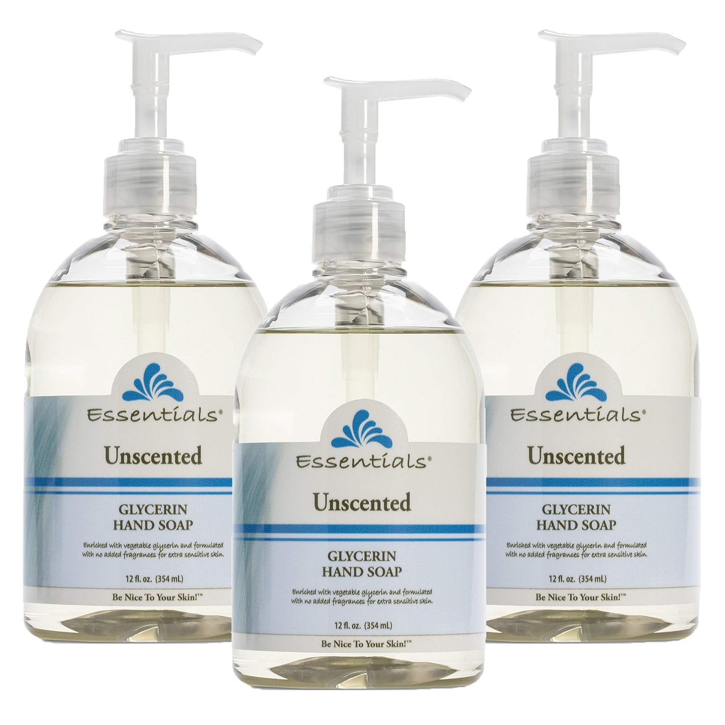 Essentials Glycerin Liquid Hand Soap, Unscented, 3-Pack (12 oz each) | Gentle, Moisturizing Cleanser