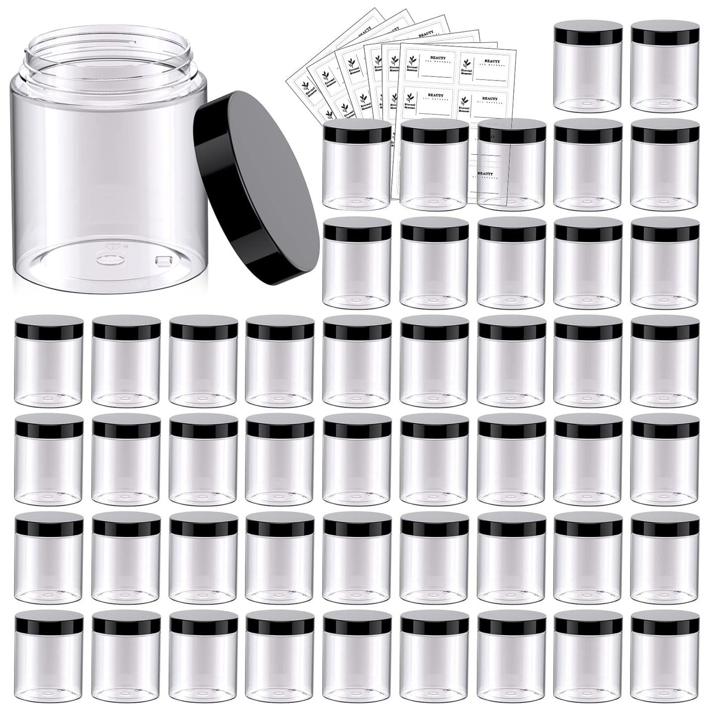 Eternal Moment 48 Pack 8oz Clear Jars with Lids – BPA-Free Plastic Cosmetic Containers