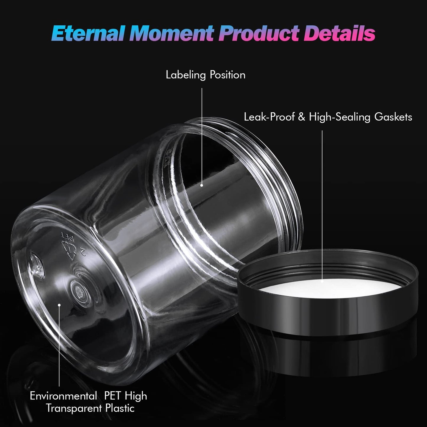 Eternal Moment 48 Pack 8oz Clear Jars with Lids – BPA-Free Plastic Cosmetic Containers