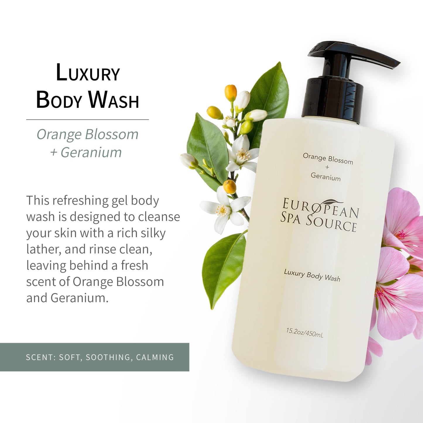 European Spa Source Luxury Body Wash – Orange Blossom & Geranium, 22 fl oz