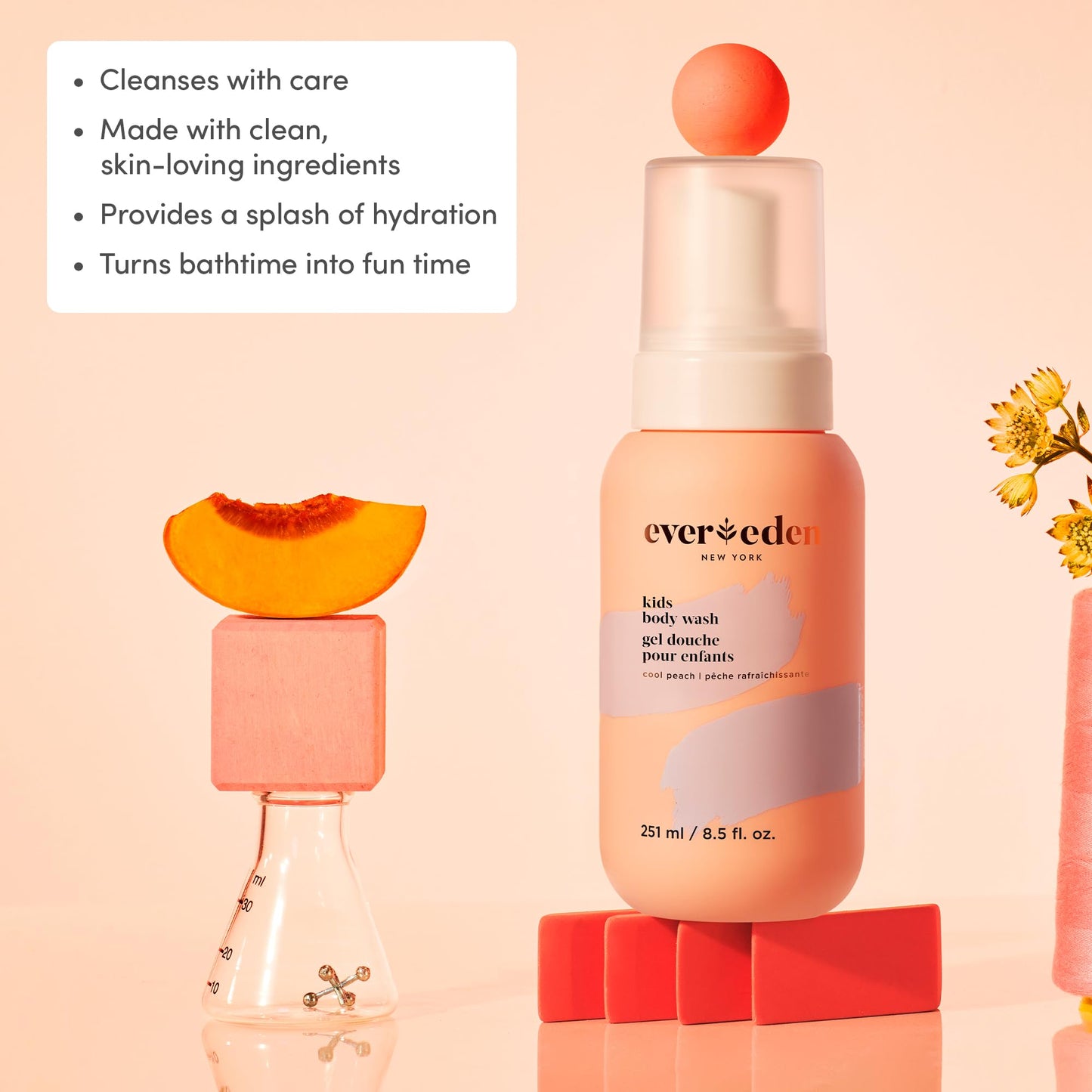Evereden Kids 2-in-1 Shampoo & Conditioner + Body Wash Set | Gentle, Non-Toxic, Cool Peach Scent