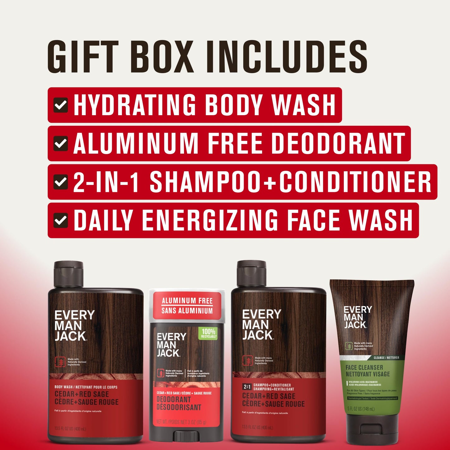 Every Man Jack Cedar & Red Sage Gift Set – Bath & Body for Men | Clean Ingredients