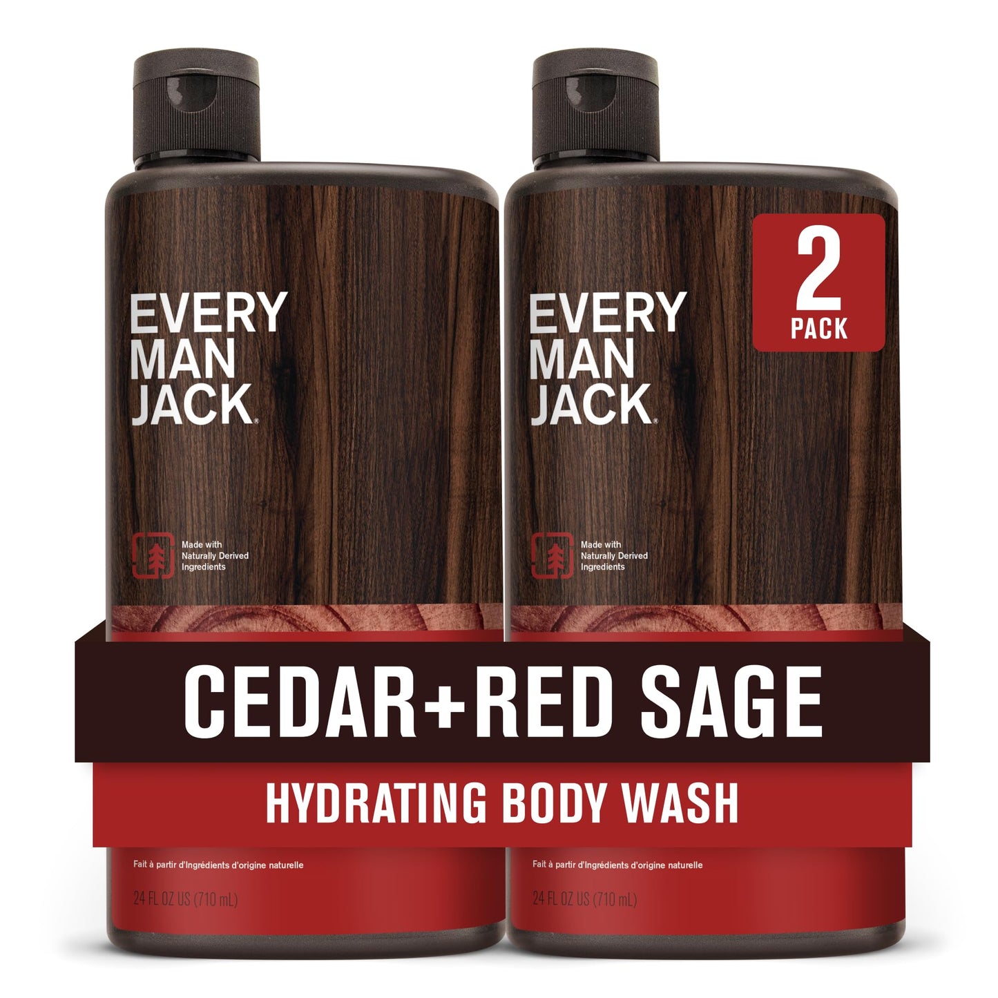 Every Man Jack Nourishing Cedar + Red Sage Body Wash – All Skin Types, Coconut & Glycerin – 24oz (2 Bottles)