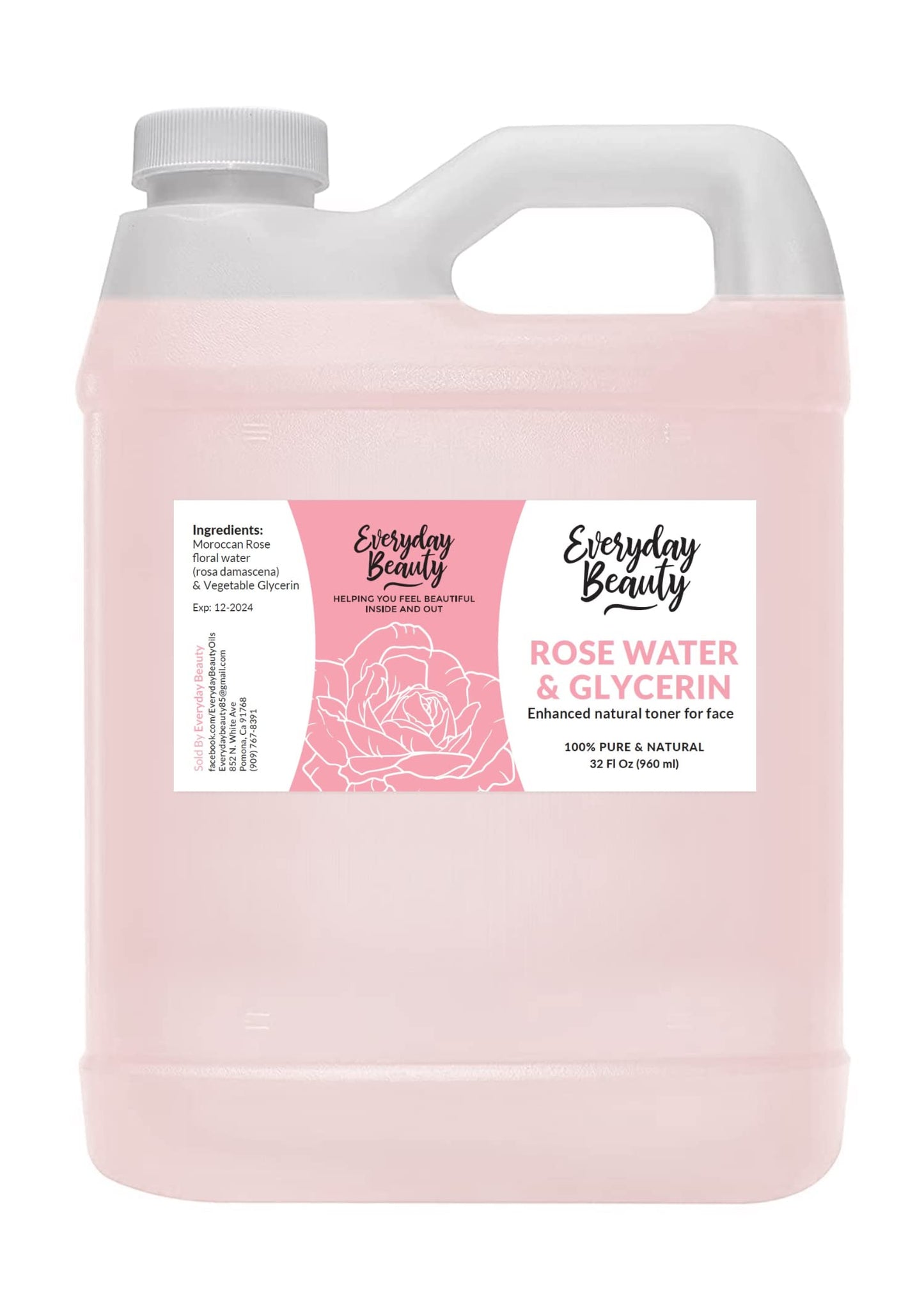 Everyday Beauty Rose Water & Glycerin Toner — 32oz Bulk, Alcohol-Free, Vegan