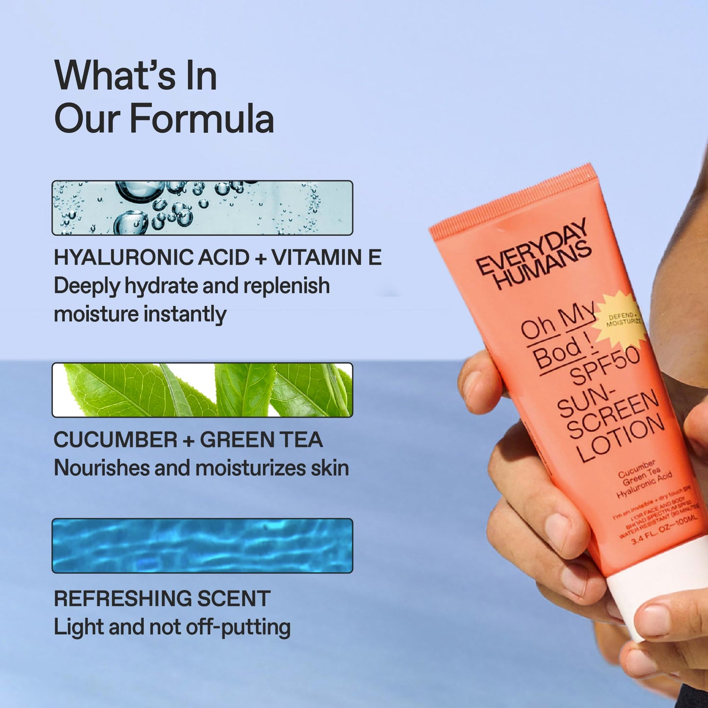 Everyday Humans Oh My Bod SPF50 Face & Body Sunscreen Lotion – 3.4 oz (Pack of 2)