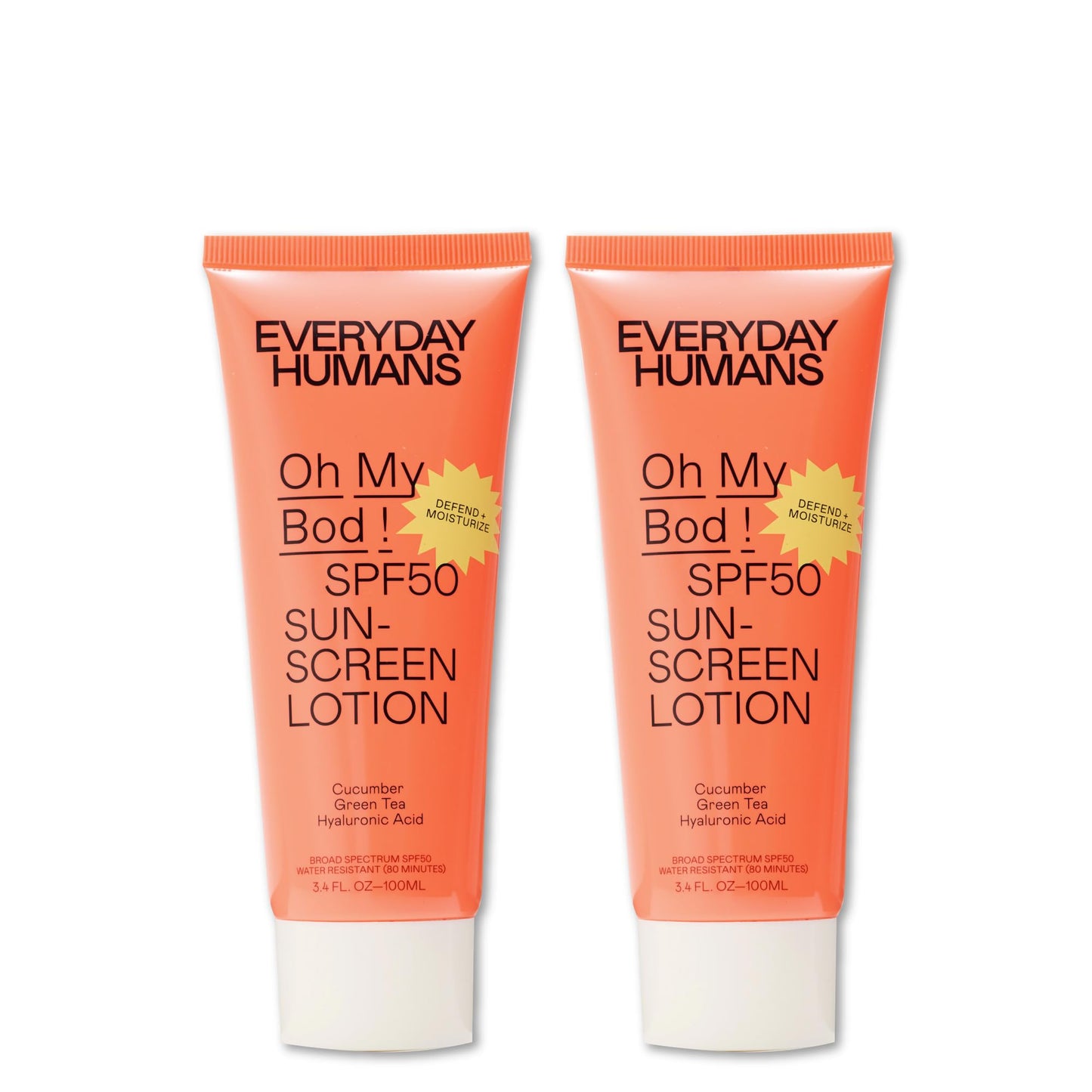Everyday Humans Oh My Bod SPF50 Face & Body Sunscreen Lotion – 3.4 oz (Pack of 2)