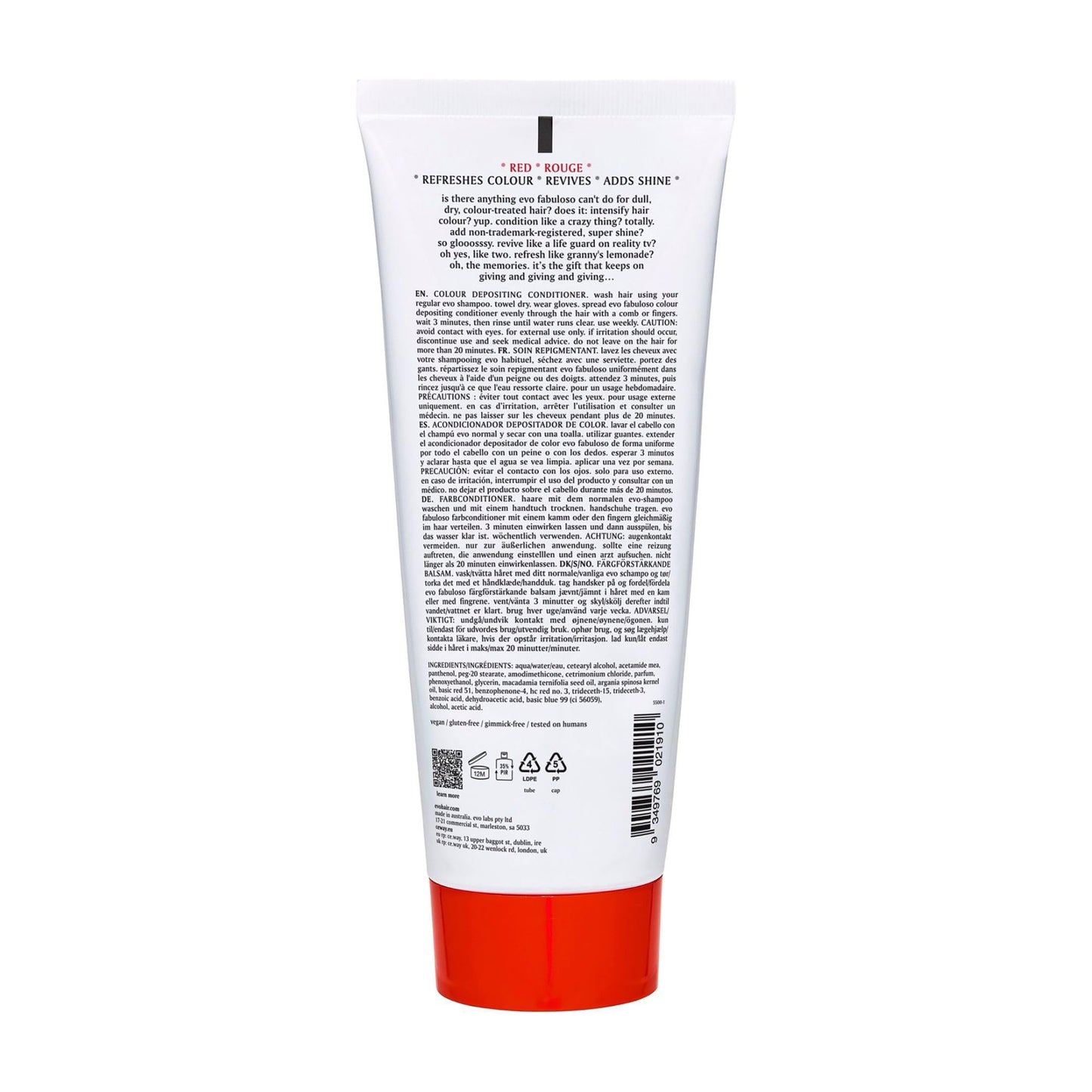 EVO Fabuloso Red Color Depositing Conditioner – Full Size 7.5 oz | Instant Color Refresh