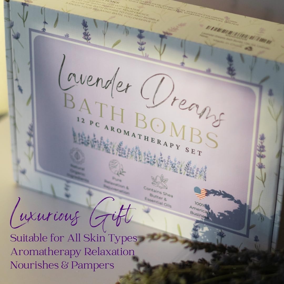 EvolutionUSA Lavender Dreams Bath Bombs for Women – 12 Organic Lavender Bath Bombs Gift Set