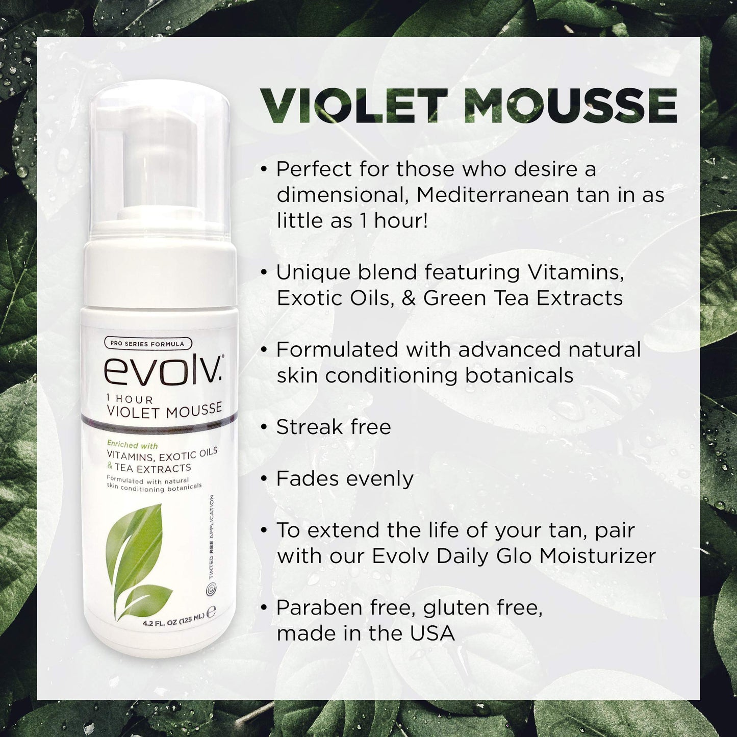 Evolv. 1 Hour Violet Mousse – Rapid DHA Self-Tanner for Streak-Free, Even Tan