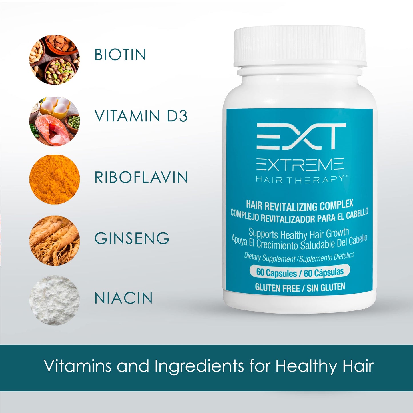 EXT Hair Loss Supplements with Biotin – Revitalizing Hair, Skin & Nails Vitamins, 60 Capsules