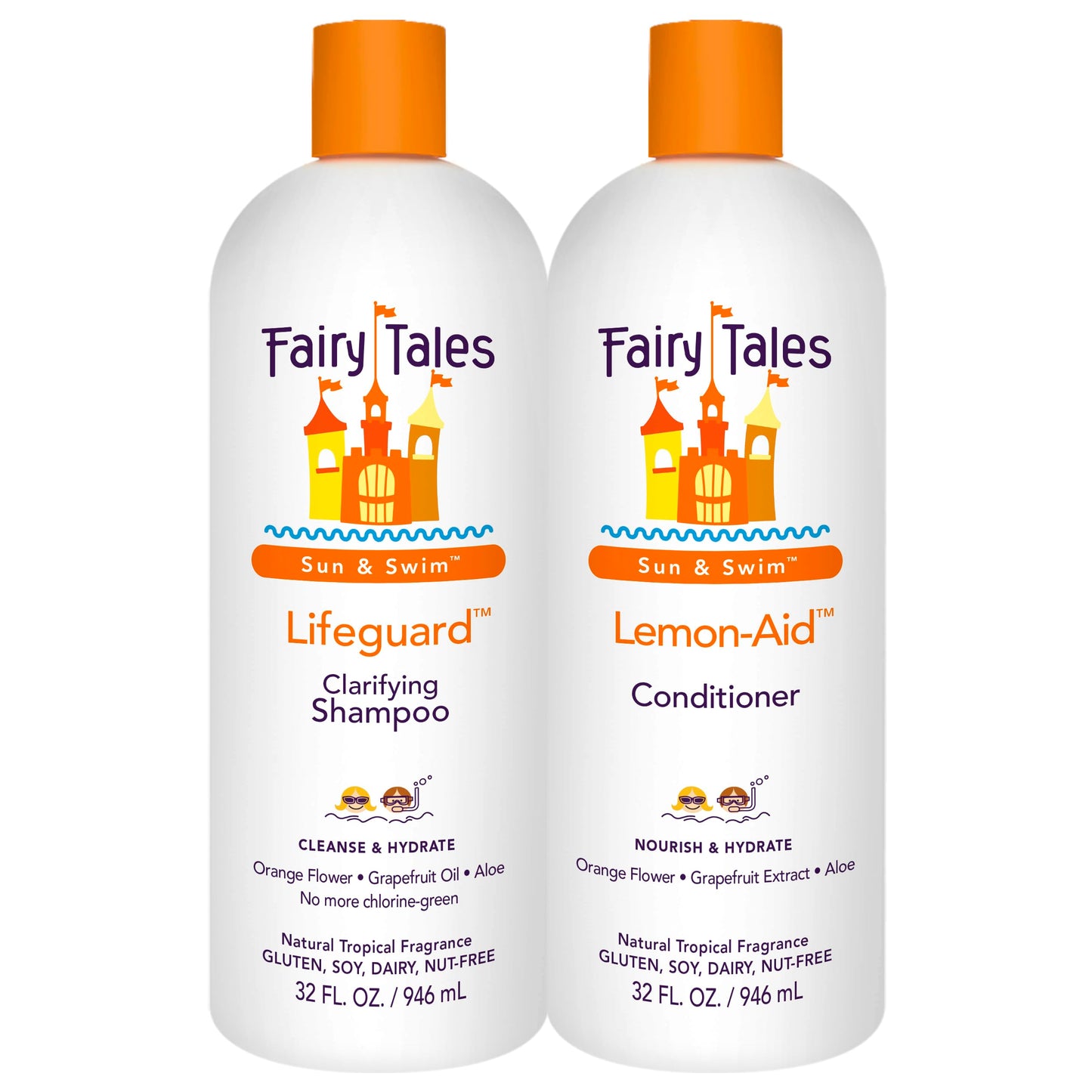 Fairy Tales Swim Shampoo & Conditioner for Kids — 32oz Duo, USA Made, Chlorine Removal, No Parabens or Sulfates