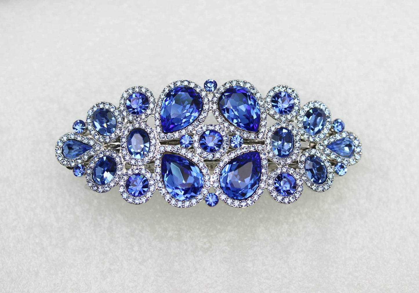 Faship Gorgeous Blue Rhinestone Floral Hair Barrette Clip | Bridal Jewelry