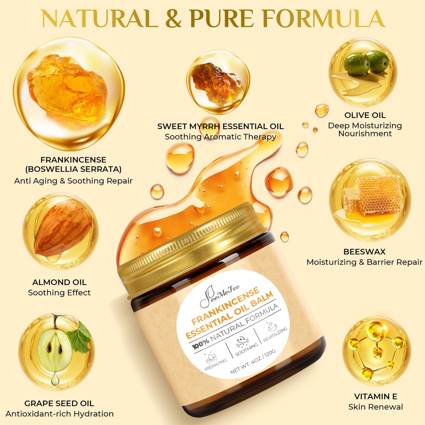 FeeMeFee Frankincense Balm 4oz – Soothing Skin Moisturizer with Myrrh, Boswellia Serrata & Olive Oil