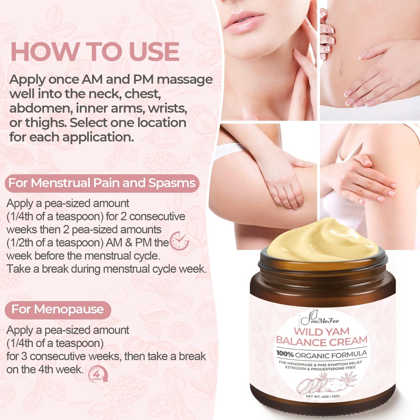 FeeMeFee Wild Yam Cream 4oz – Organic Balancing Cream for Women