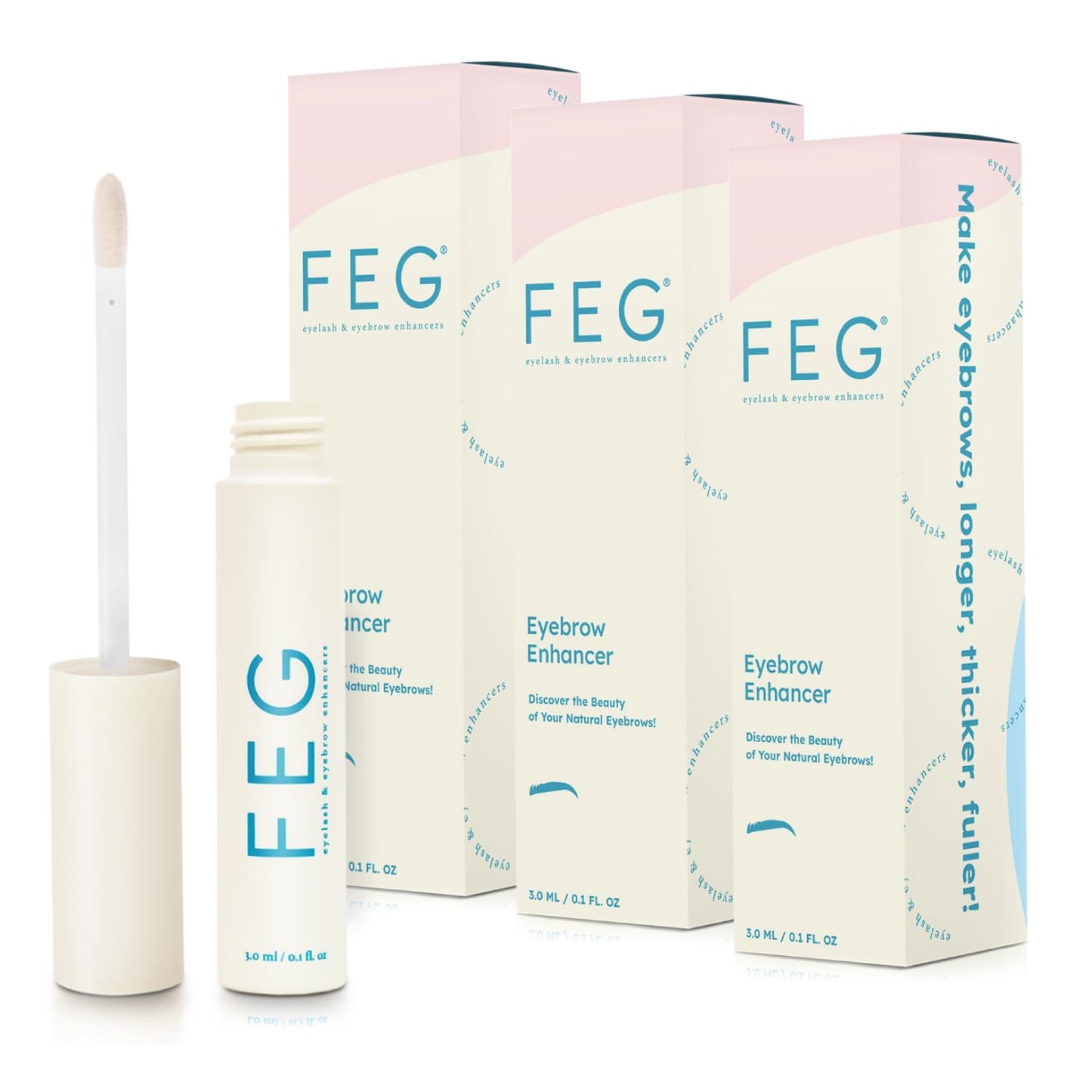 FEG Eyebrow Enhancer Growth Serum for Thicker Brows | 3-Pack of 3ml Tubes