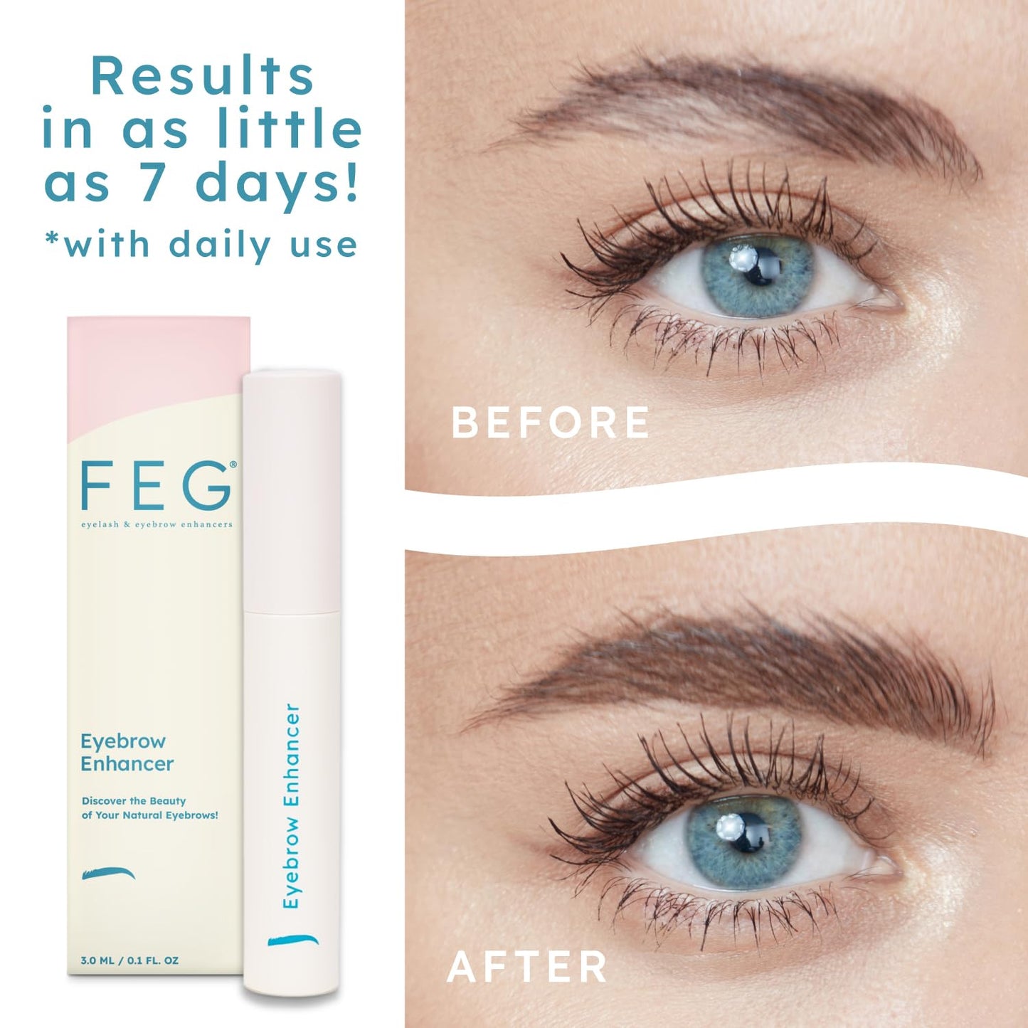 FEG Eyebrow Enhancer Growth Serum for Thicker Brows | 3-Pack of 3ml Tubes