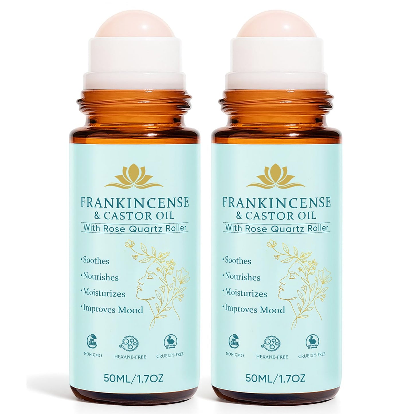 Fibosara Frankincense & Castor Oil Roll-On with Rose Quartz – Organic, Hydrating, Skin-Firming (50 ml)