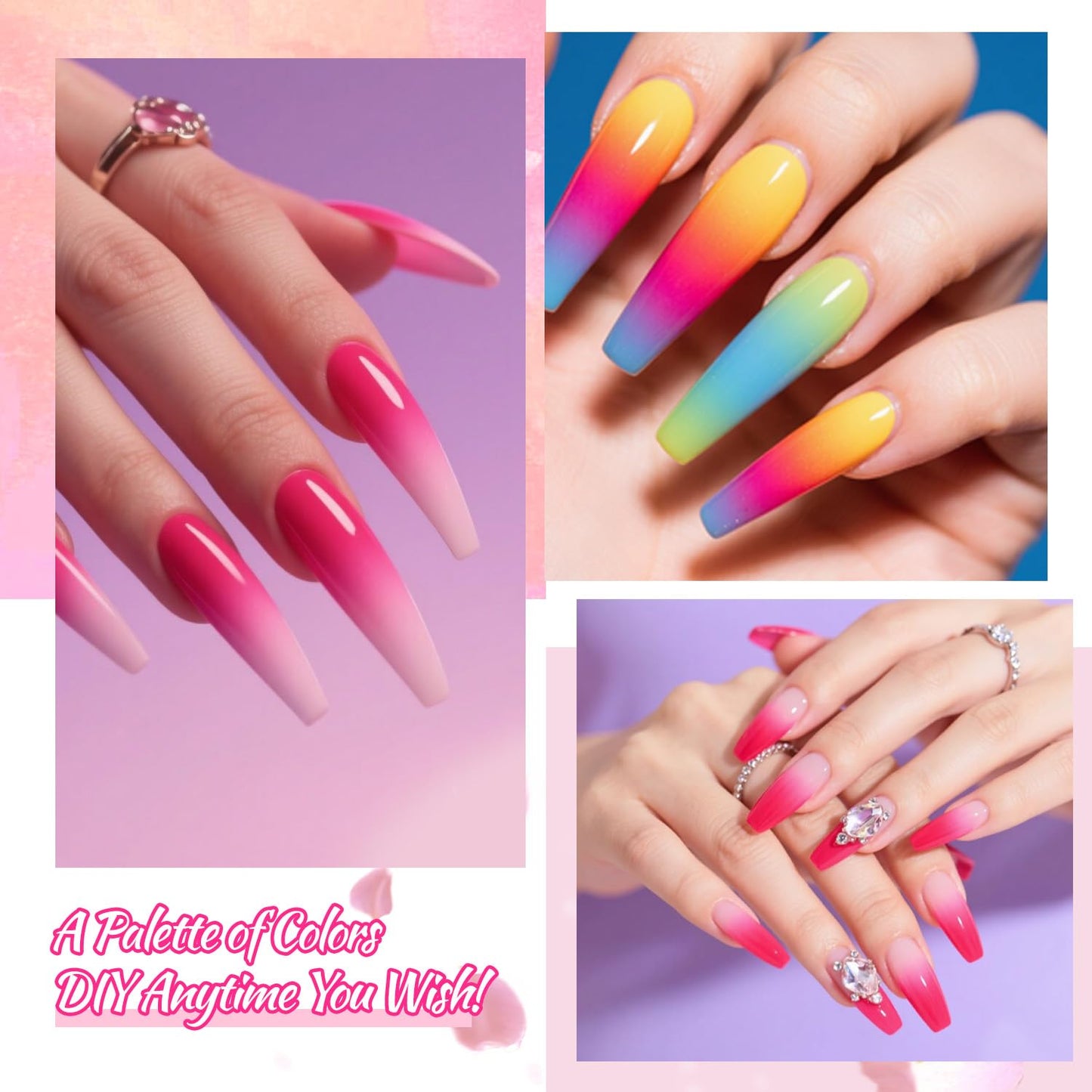 Finger Secret 24-Color Ombre Gel Nail Polish Set with 100 Sponges – Gradient Blooming Gel for Salon or Home