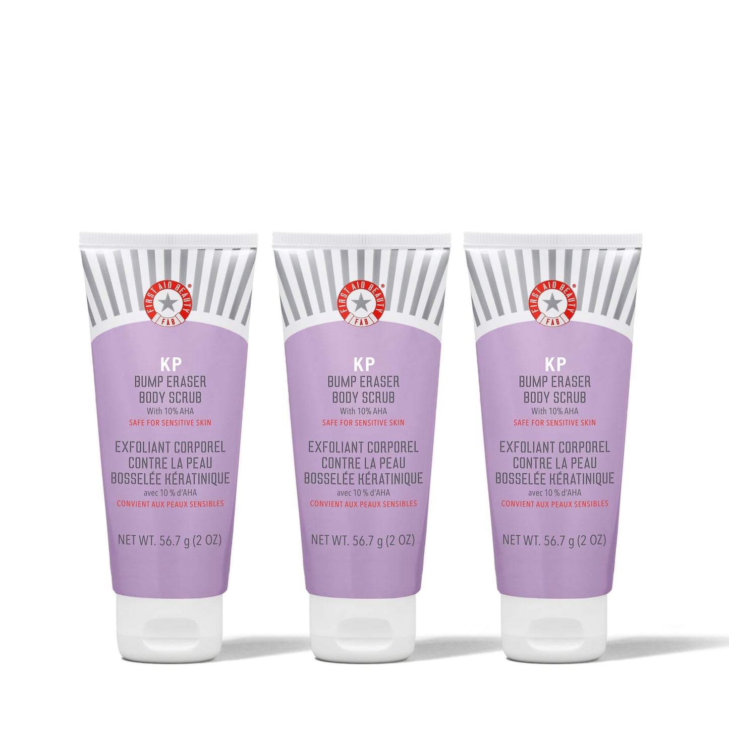 First Aid Beauty KP Bump Eraser Body Scrub — 10% AHA with Glycolic & Lactic Acids, 2 oz, 3 ct