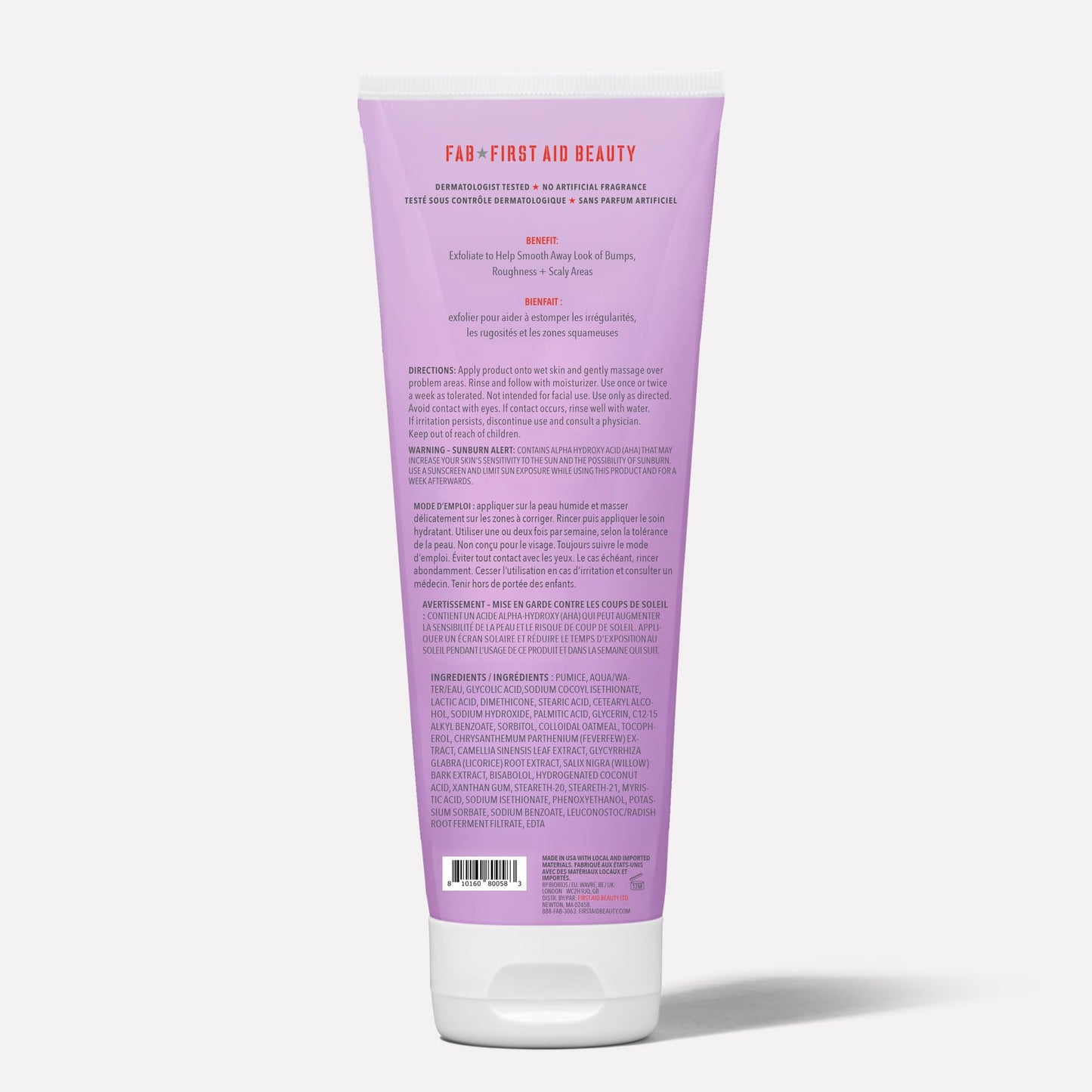 First Aid Beauty KP Bump Eraser Body Scrub — 10% AHA with Glycolic & Lactic Acids, 2 oz, 3 ct